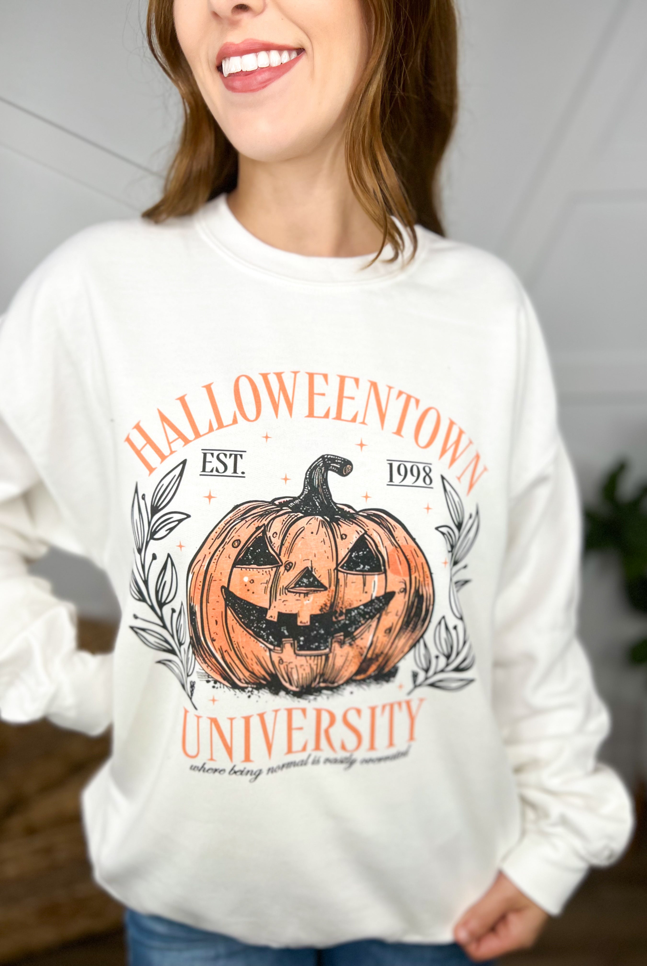 Halloween University Graphic Sweatshirt-125 Sweater-Heathered Boho-Heathered Boho Boutique, Women's Fashion and Accessories in Palmetto, FL