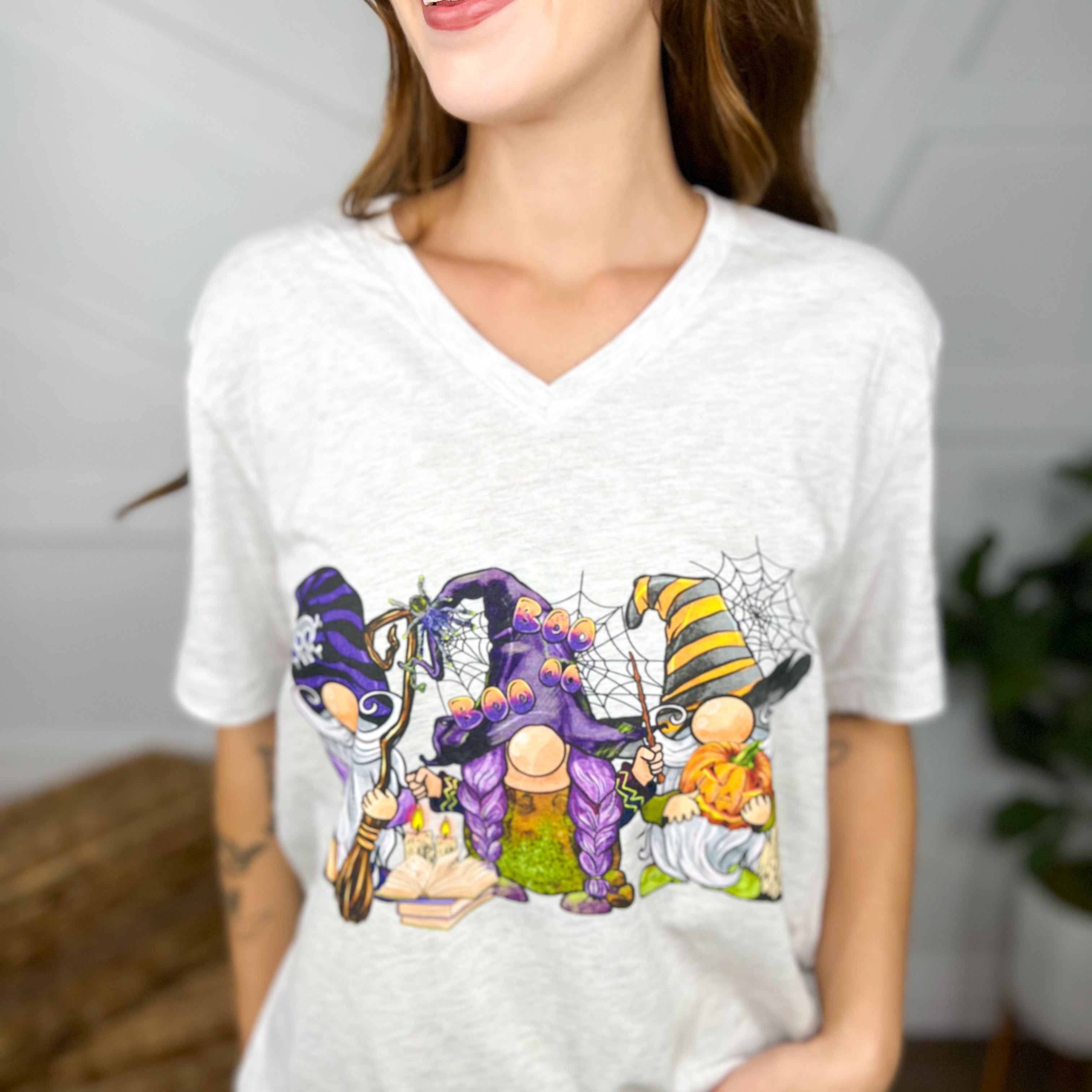 Halloween Gnomes Graphic Tee-130 Graphic Tees-Heathered Boho-Heathered Boho Boutique, Women's Fashion and Accessories in Palmetto, FL