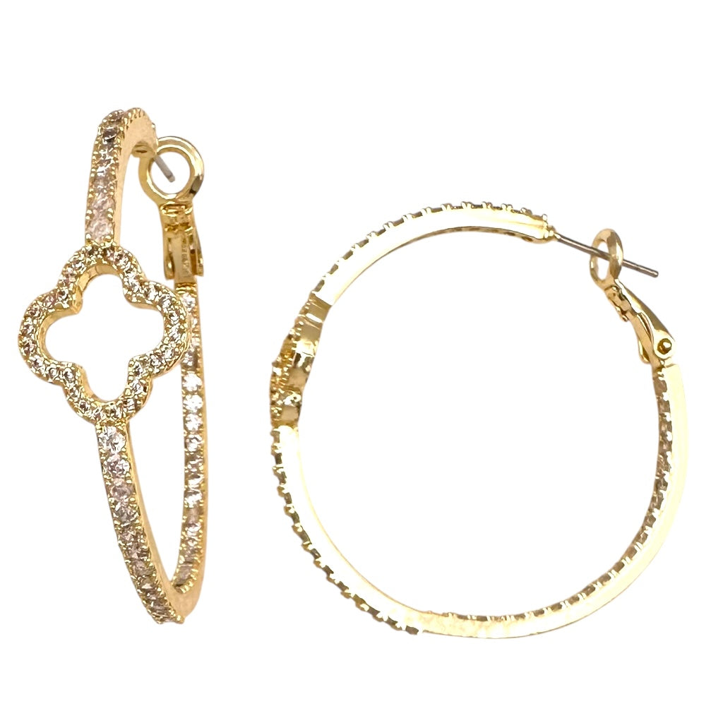 CZ Clover Cutout Hoop Earring-310 Jewelry-Millenx Accessories, LLC.-Heathered Boho Boutique, Women's Fashion and Accessories in Palmetto, FL