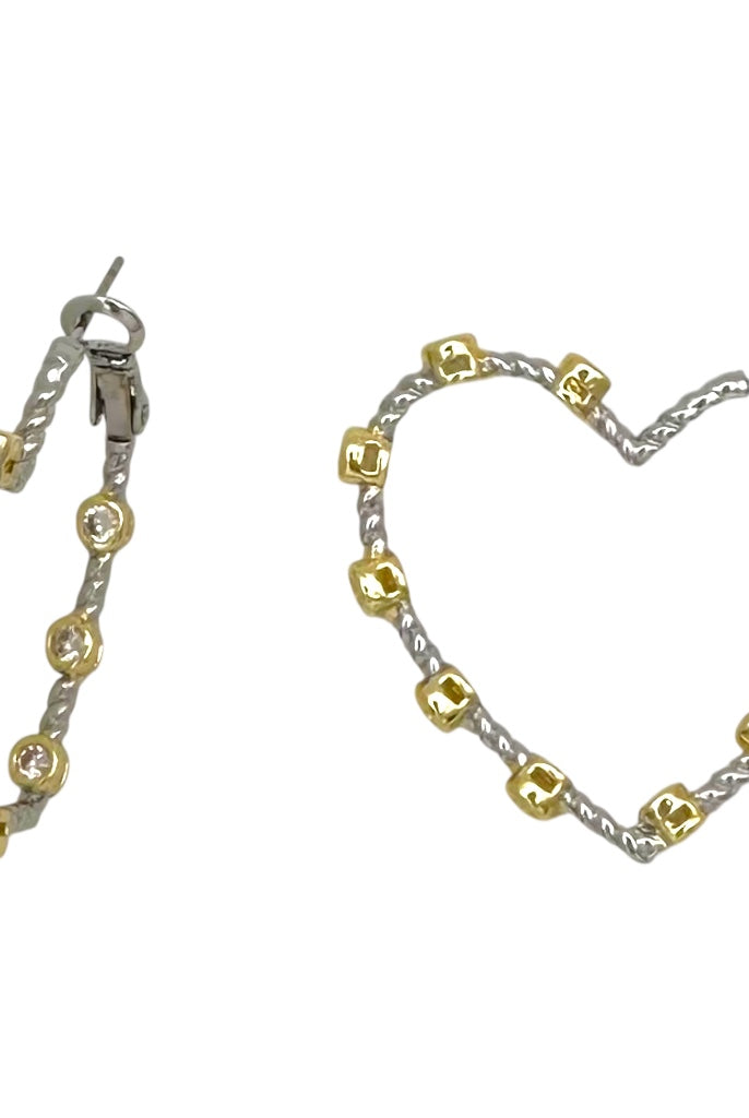 Heart Diamond Two Toned Earrings-310 Jewelry-Millenx Accessories, LLC.-Heathered Boho Boutique, Women's Fashion and Accessories in Palmetto, FL
