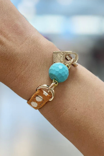 Mini Orange Dots Turquoise Bracelet-310 Jewelry-Lale Bracelets-Heathered Boho Boutique, Women's Fashion and Accessories in Palmetto, FL