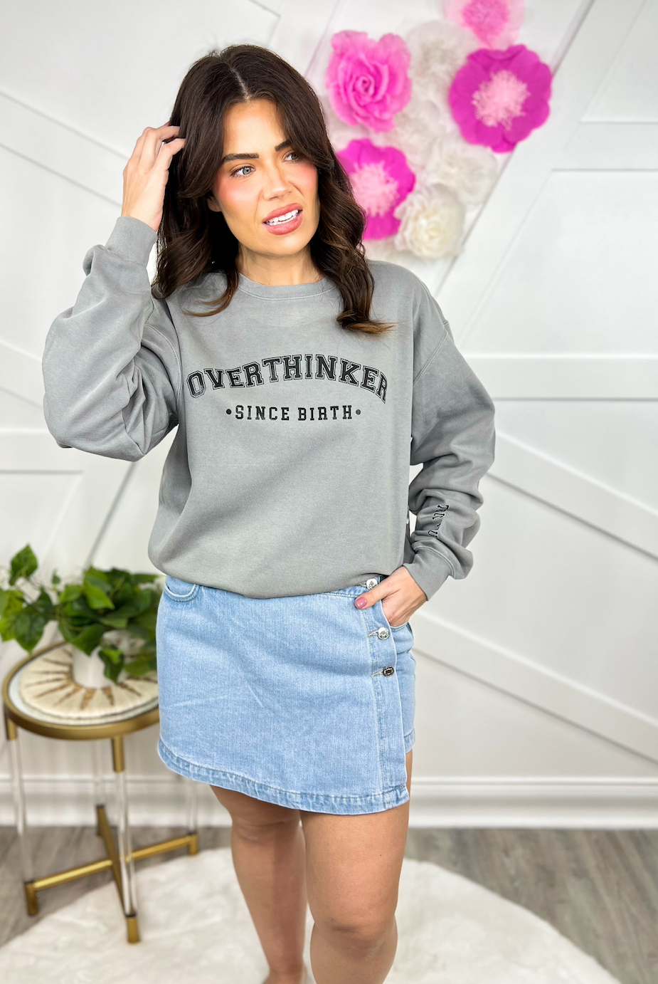 Over Thinker Since Birth Graphic Sweatshirt-125 Sweater-Heathered Boho-Heathered Boho Boutique, Women's Fashion and Accessories in Palmetto, FL