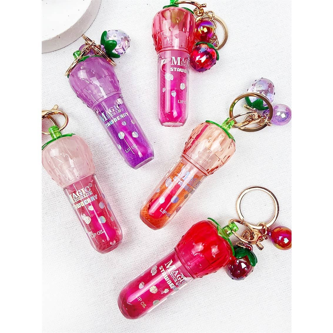Strawberry Charm Keychain Lip Gloss Set-340 Other Accessories-Love and Repeat-Heathered Boho Boutique, Women's Fashion and Accessories in Palmetto, FL