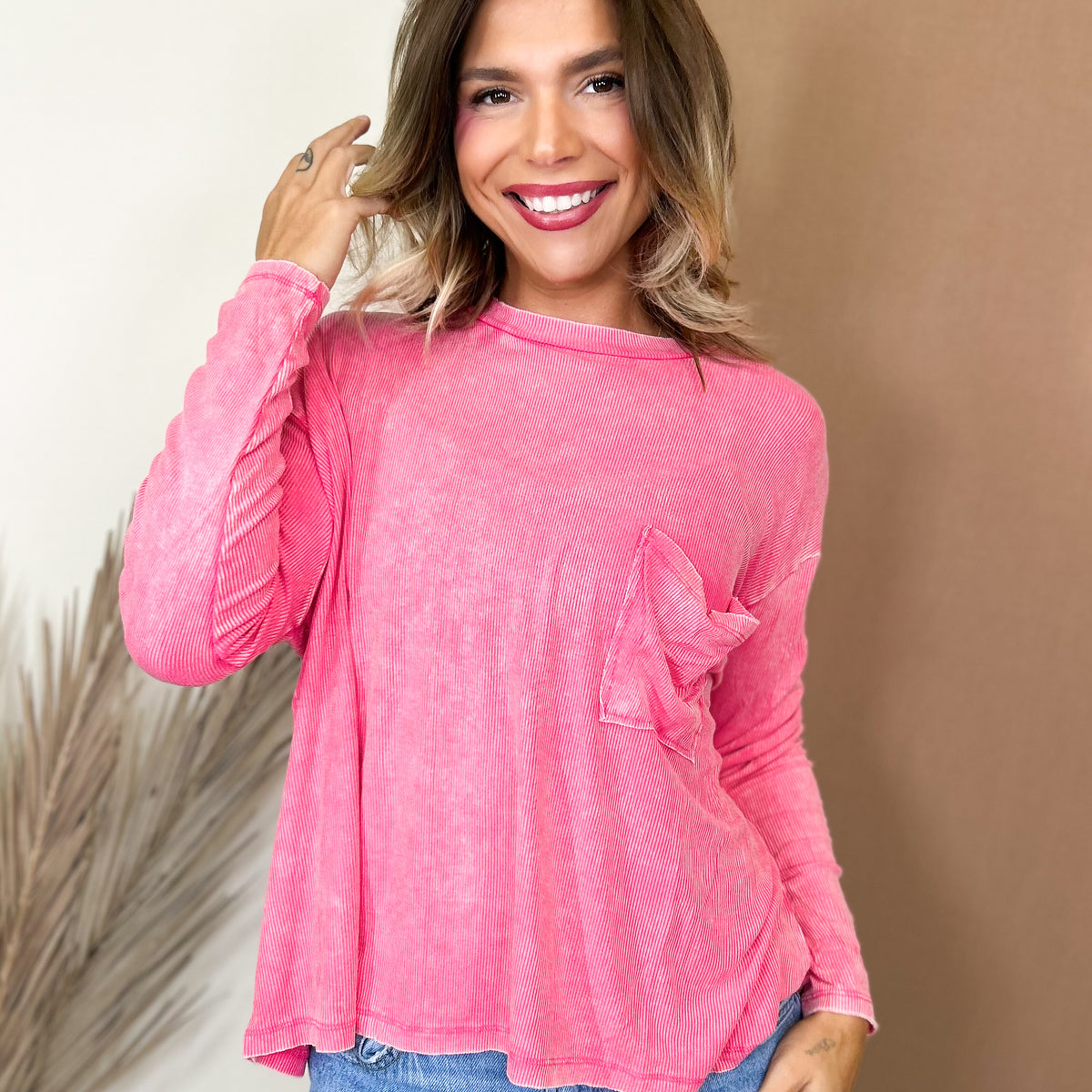 Everyday Haze Mineral Wash Top-120 LONG SLEEVE TOPS-ZENANA-Heathered Boho Boutique, Women's Fashion and Accessories in Palmetto, FL