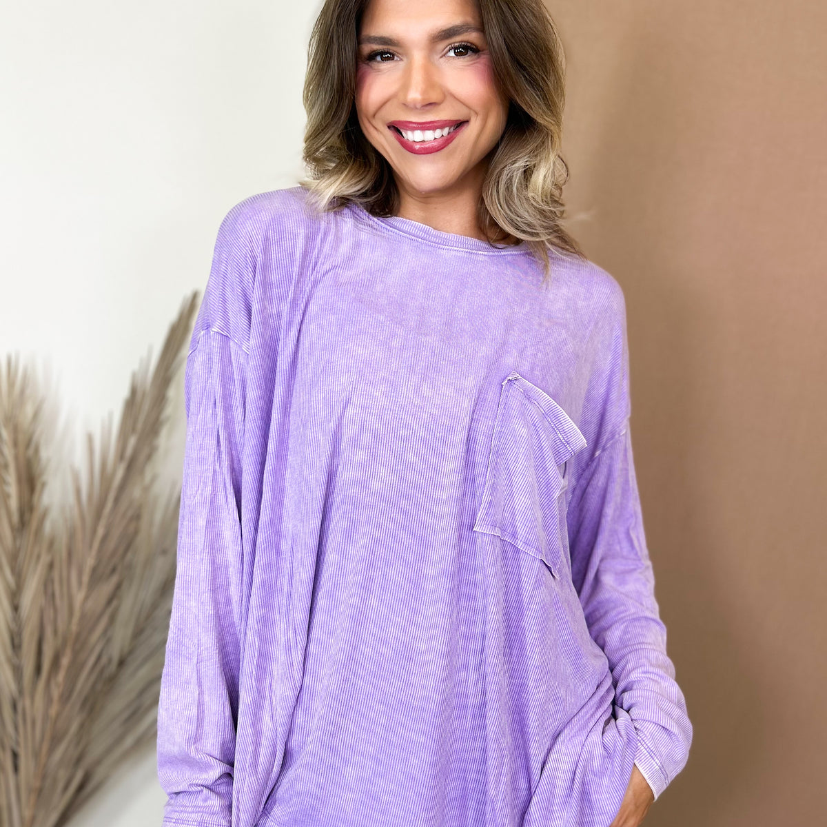 Everyday Haze Mineral Wash Top-120 LONG SLEEVE TOPS-ZENANA-Heathered Boho Boutique, Women's Fashion and Accessories in Palmetto, FL