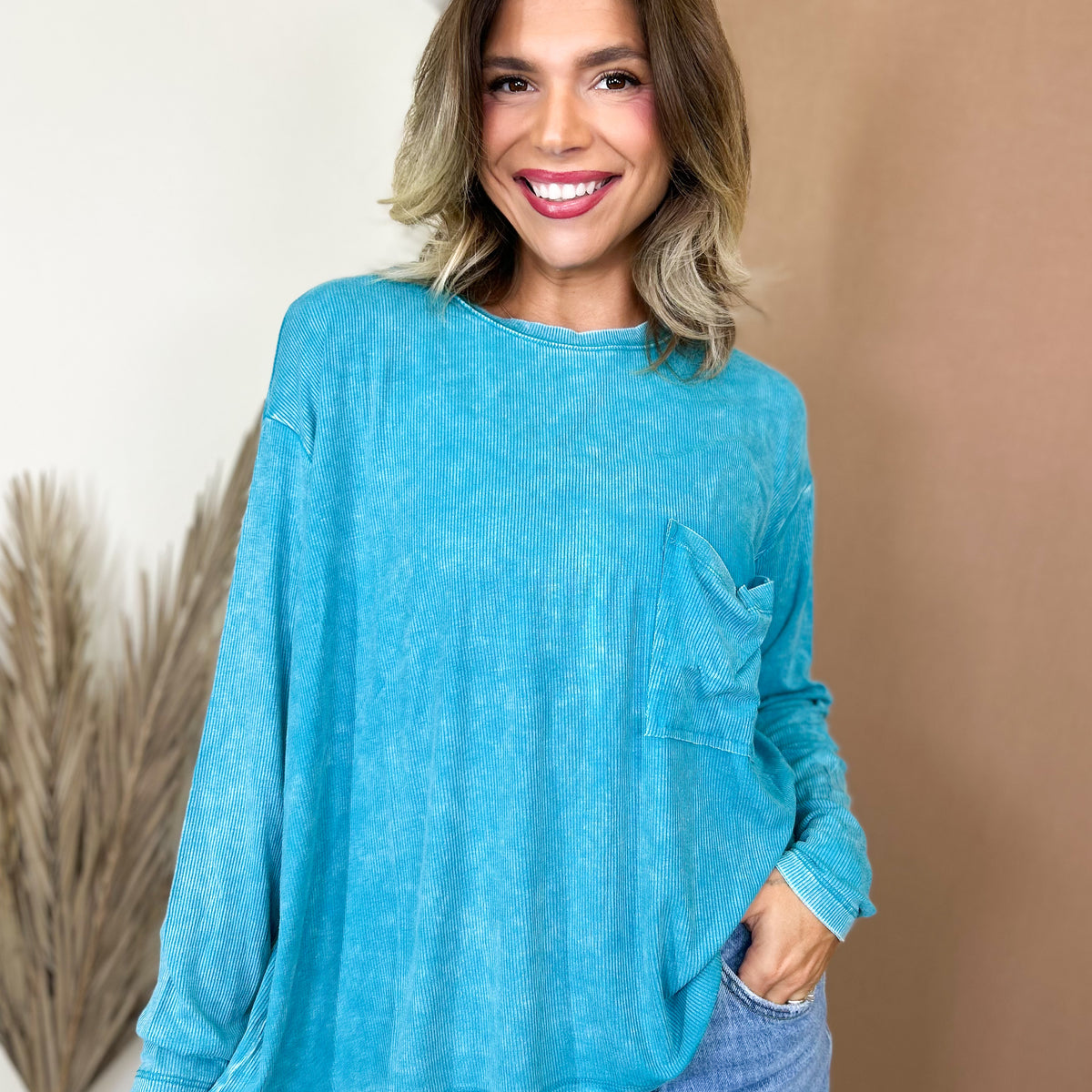 Everyday Haze Mineral Wash Top-120 LONG SLEEVE TOPS-ZENANA-Heathered Boho Boutique, Women's Fashion and Accessories in Palmetto, FL