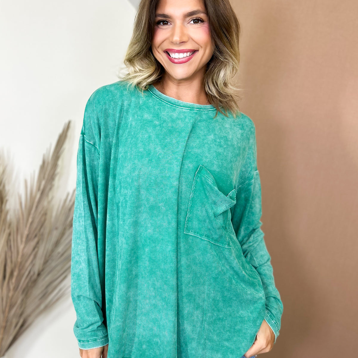 Everyday Haze Mineral Wash Top-120 LONG SLEEVE TOPS-ZENANA-Heathered Boho Boutique, Women's Fashion and Accessories in Palmetto, FL