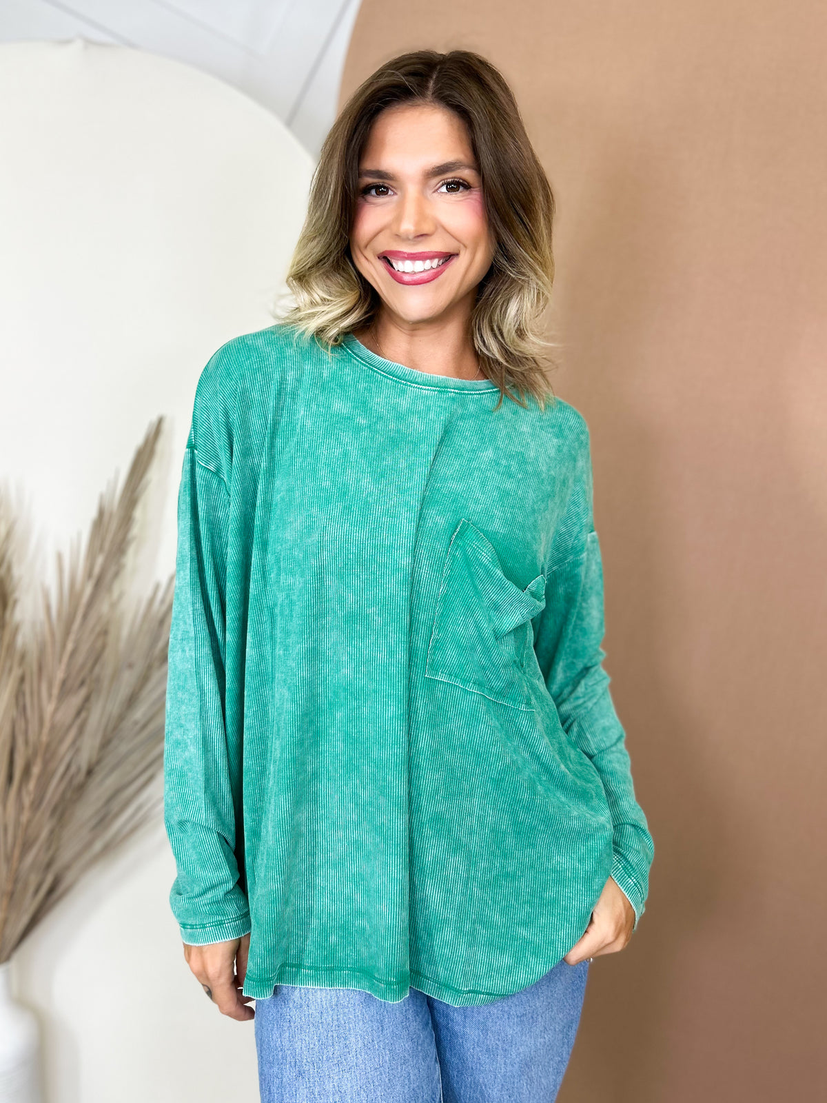 Everyday Haze Mineral Wash Top-120 LONG SLEEVE TOPS-ZENANA-Heathered Boho Boutique, Women's Fashion and Accessories in Palmetto, FL