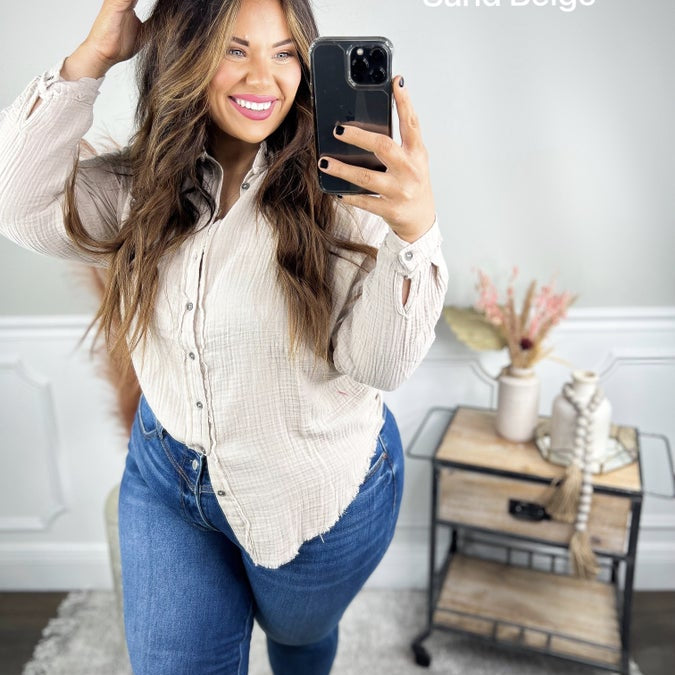 Restock: Styled Looks Button Down-120 Long Sleeve Tops-Zenana-Heathered Boho Boutique, Women's Fashion and Accessories in Palmetto, FL