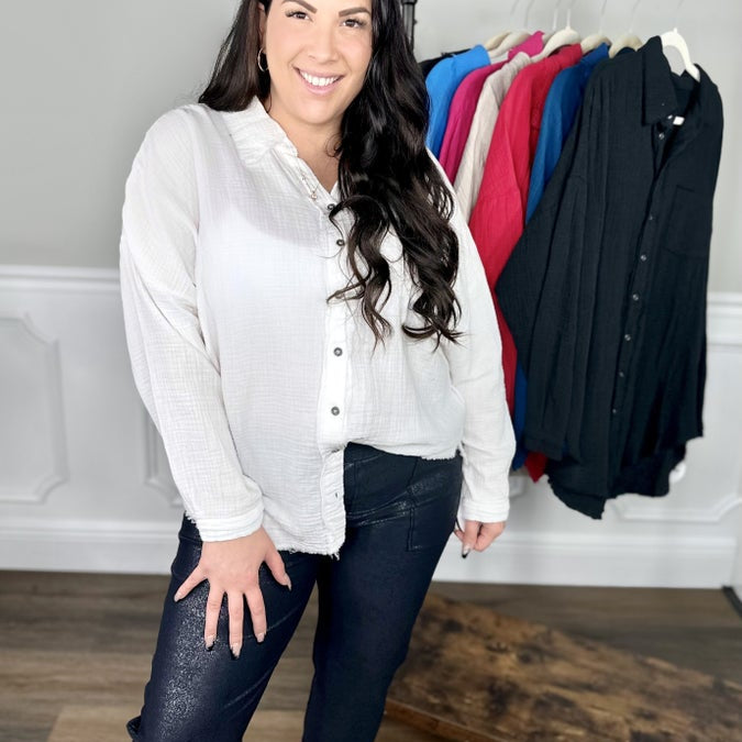 Restock: Styled Looks Button Down-120 Long Sleeve Tops-Zenana-Heathered Boho Boutique, Women's Fashion and Accessories in Palmetto, FL