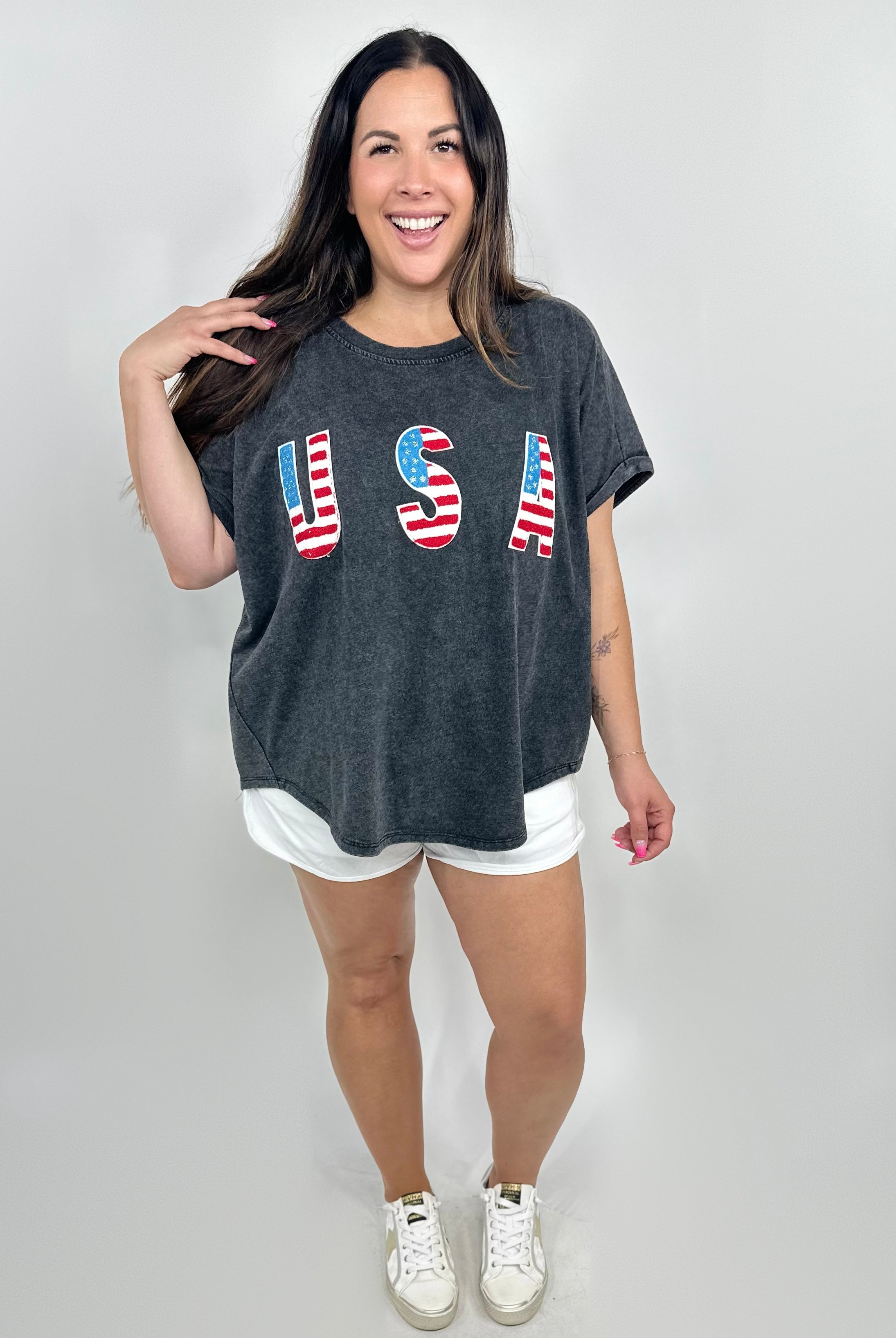 US of A Graphic Tee-130 Graphic Tees-Bibi-Heathered Boho Boutique, Women's Fashion and Accessories in Palmetto, FL