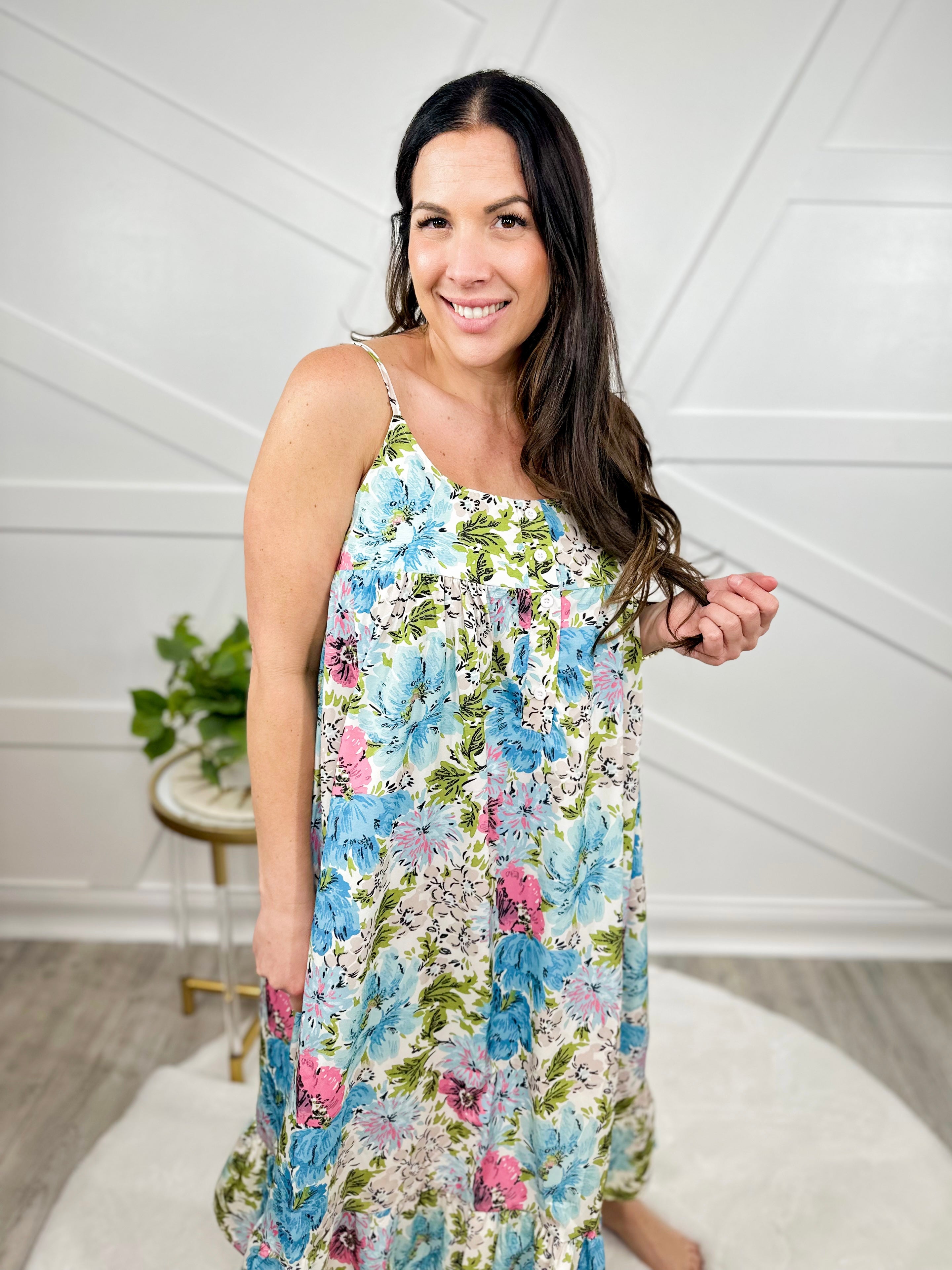 Caroline Night Dress-230 Dresses/Jumpsuits/Rompers-Blakeley-Heathered Boho Boutique, Women's Fashion and Accessories in Palmetto, FL