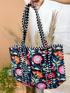 Colorful Flower Quilted Tote Bag-320 Bags-LA SOUL-Heathered Boho Boutique, Women's Fashion and Accessories in Palmetto, FL