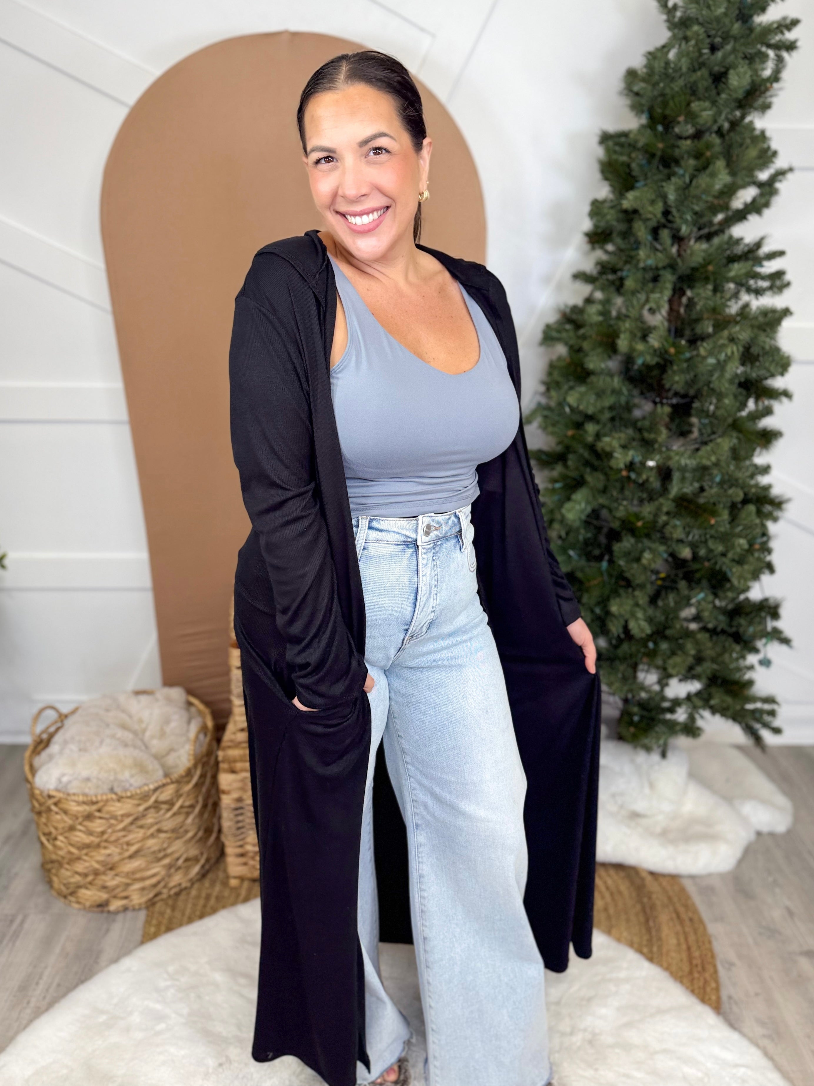 Hoodie Dream Duster - Black-220 Cardigans/ Kimonos-Heathered Boho-Heathered Boho Boutique, Women's Fashion and Accessories in Palmetto, FL