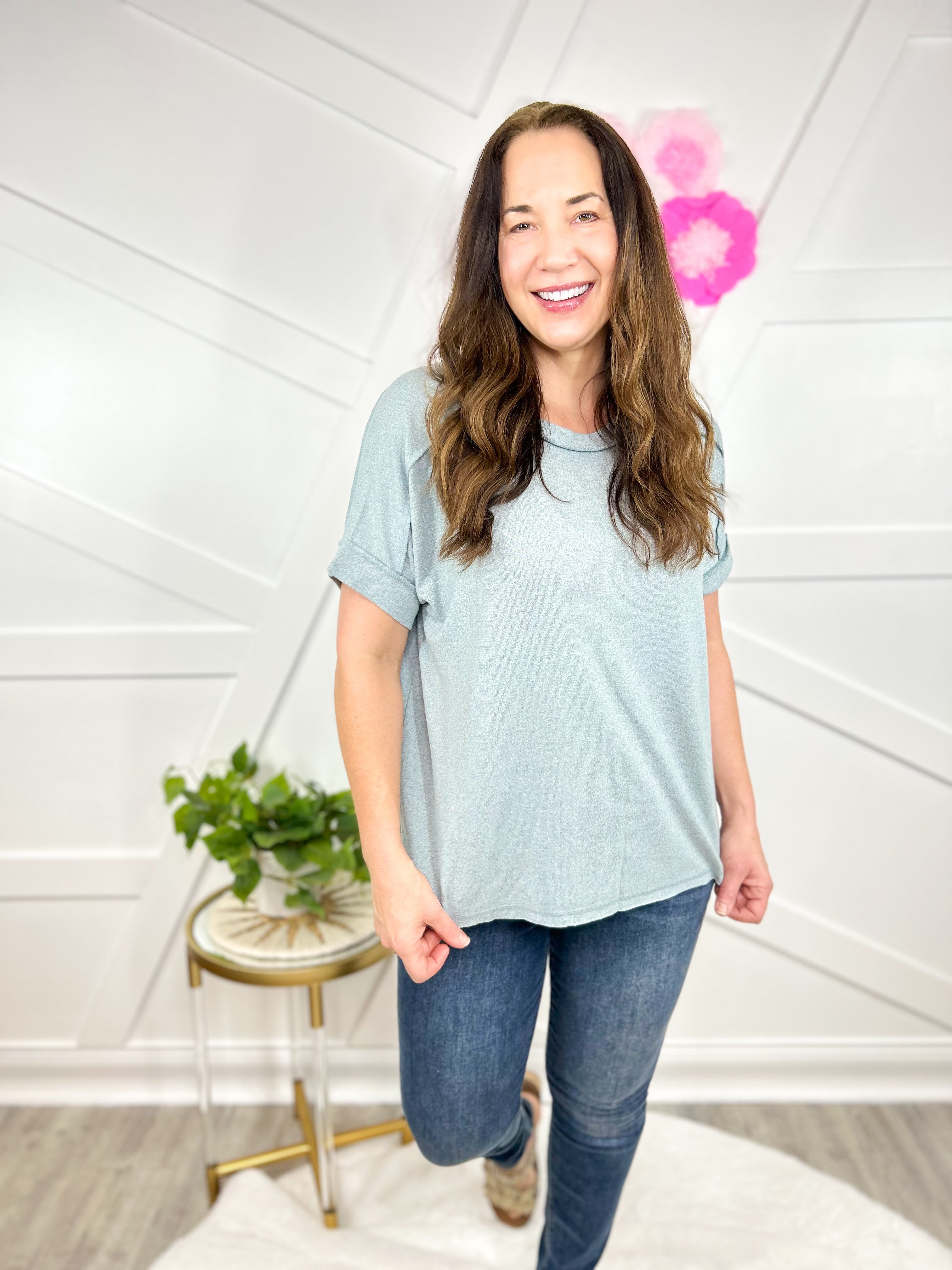 Great Day Top-110 Short Sleeve Top-Zenana-Heathered Boho Boutique, Women's Fashion and Accessories in Palmetto, FL