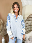 Vintage Rugby Sweatshirt-120 LONG SLEEVE TOPS-VERY J-Heathered Boho Boutique, Women's Fashion and Accessories in Palmetto, FL