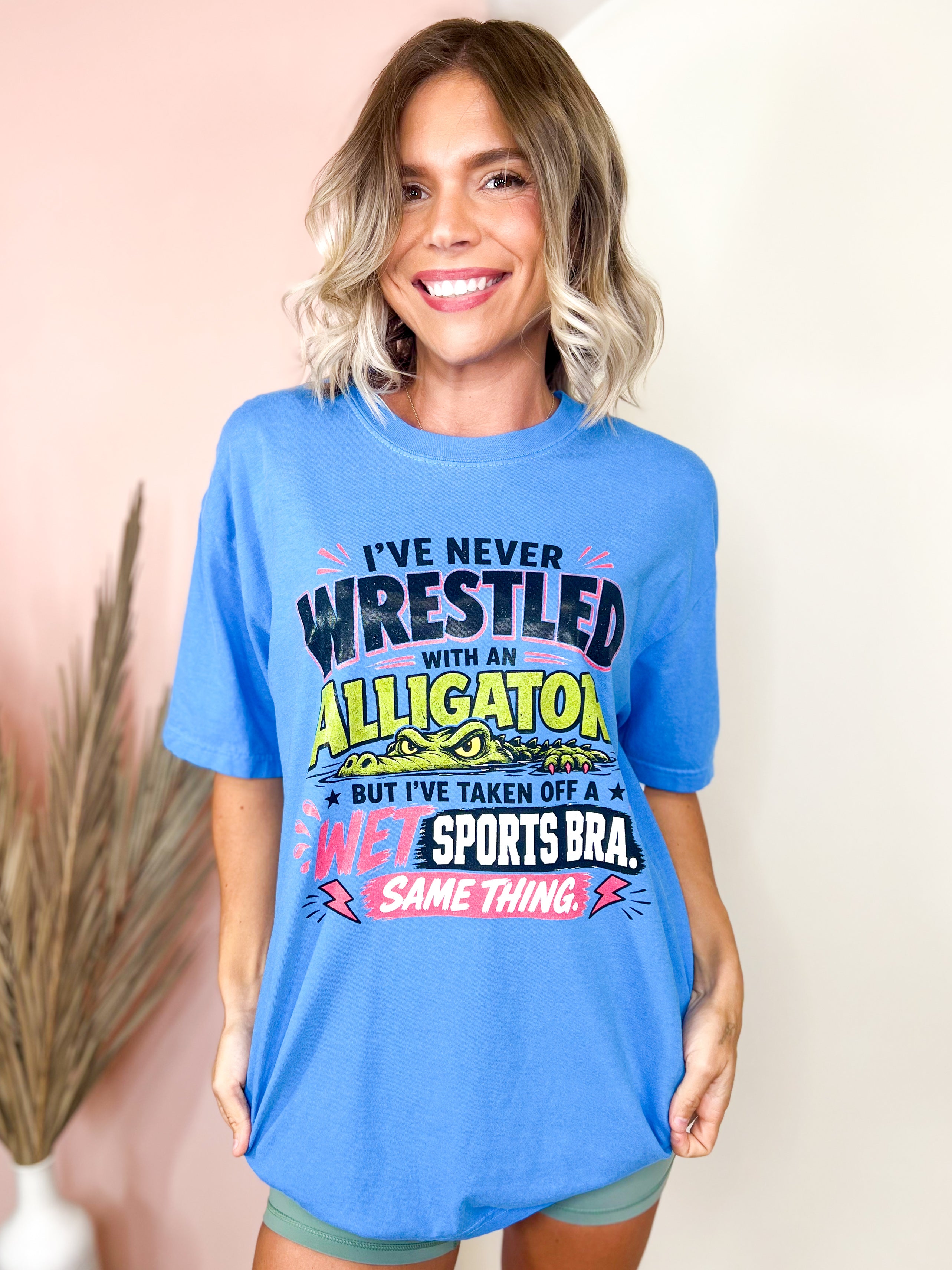 Never Wrestled an Alligator Graphic Tee-130 Graphic Tees-Heathered Boho-Heathered Boho Boutique, Women's Fashion and Accessories in Palmetto, FL