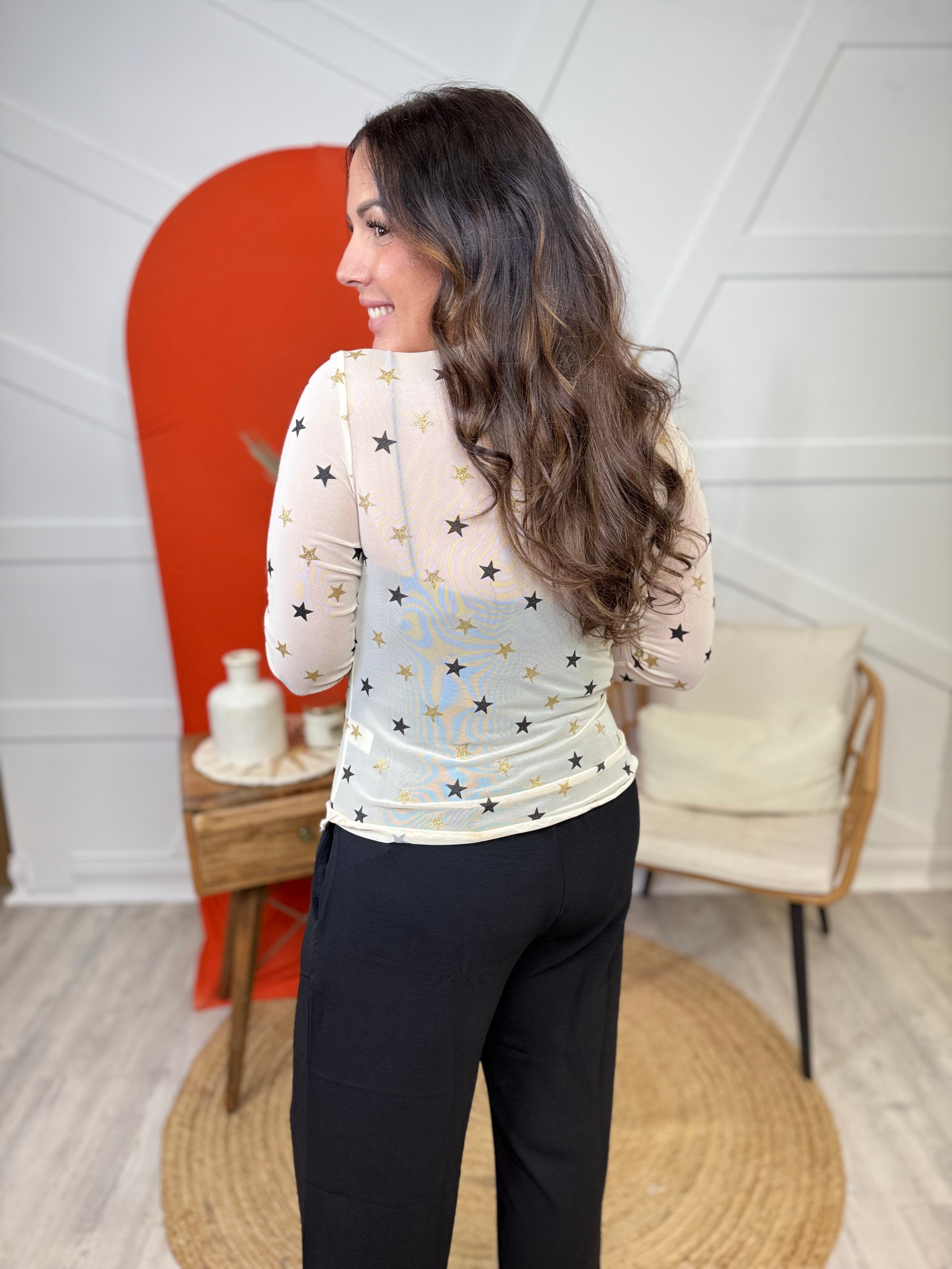 Stardust Mesh Top-120 LONG SLEEVE TOPS-Davi & Dani-Heathered Boho Boutique, Women's Fashion and Accessories in Palmetto, FL