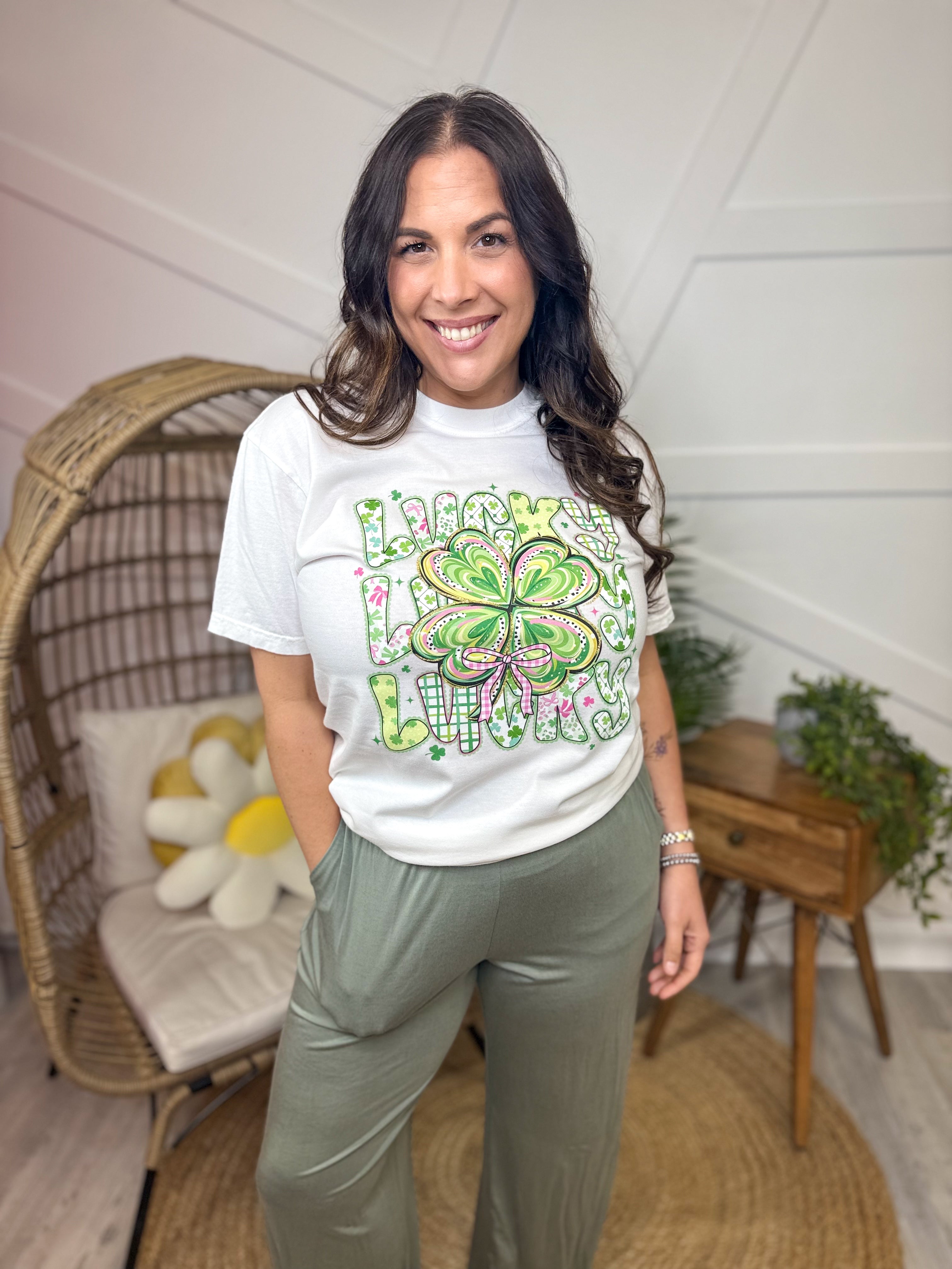 Lucky Lucky Lucky Graphic Tee-130 Graphic Tees-Heathered Boho-Heathered Boho Boutique, Women's Fashion and Accessories in Palmetto, FL