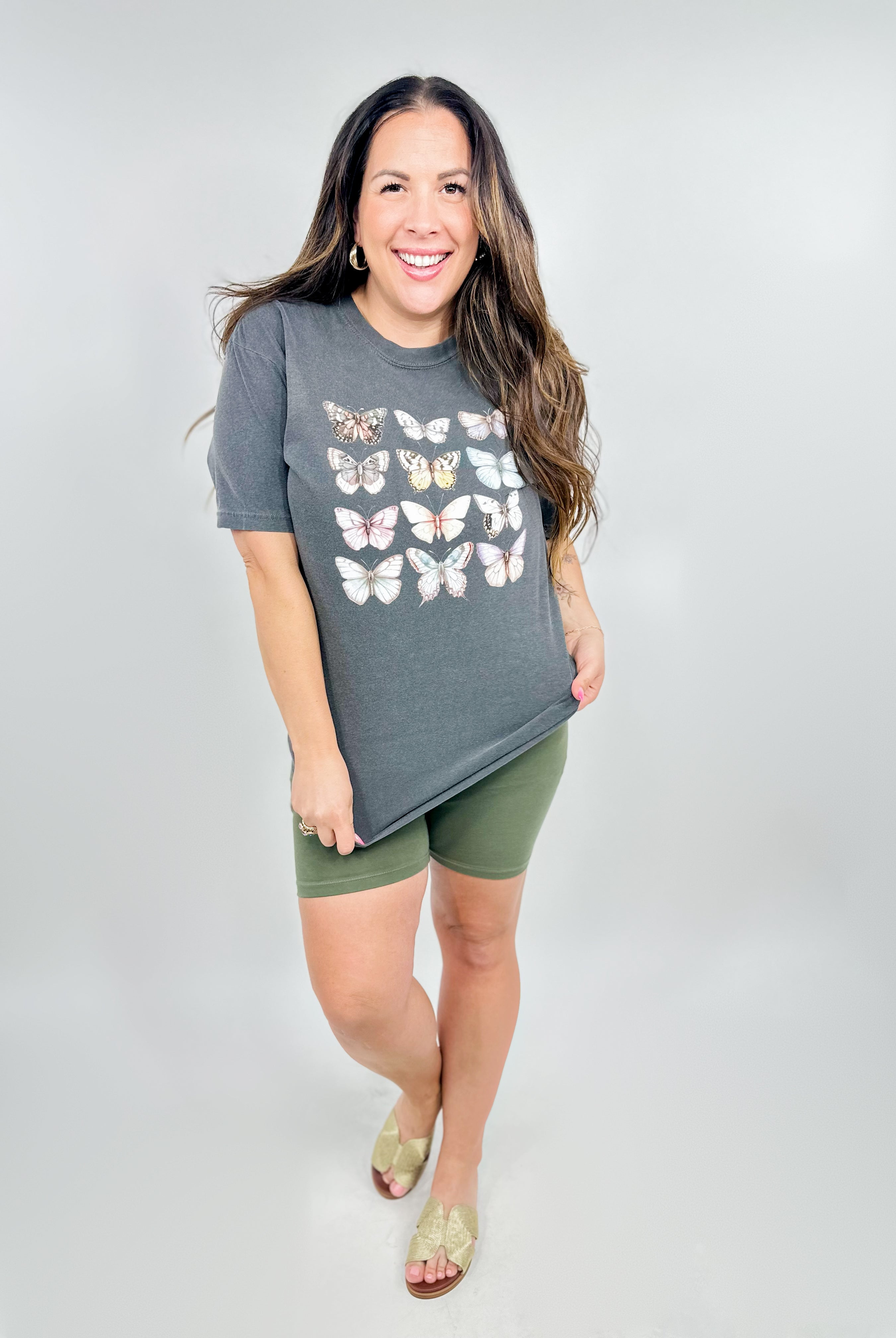 Pastel Butterflies Graphic Tee-130 Graphic Tees-Heathered Boho-Heathered Boho Boutique, Women's Fashion and Accessories in Palmetto, FL