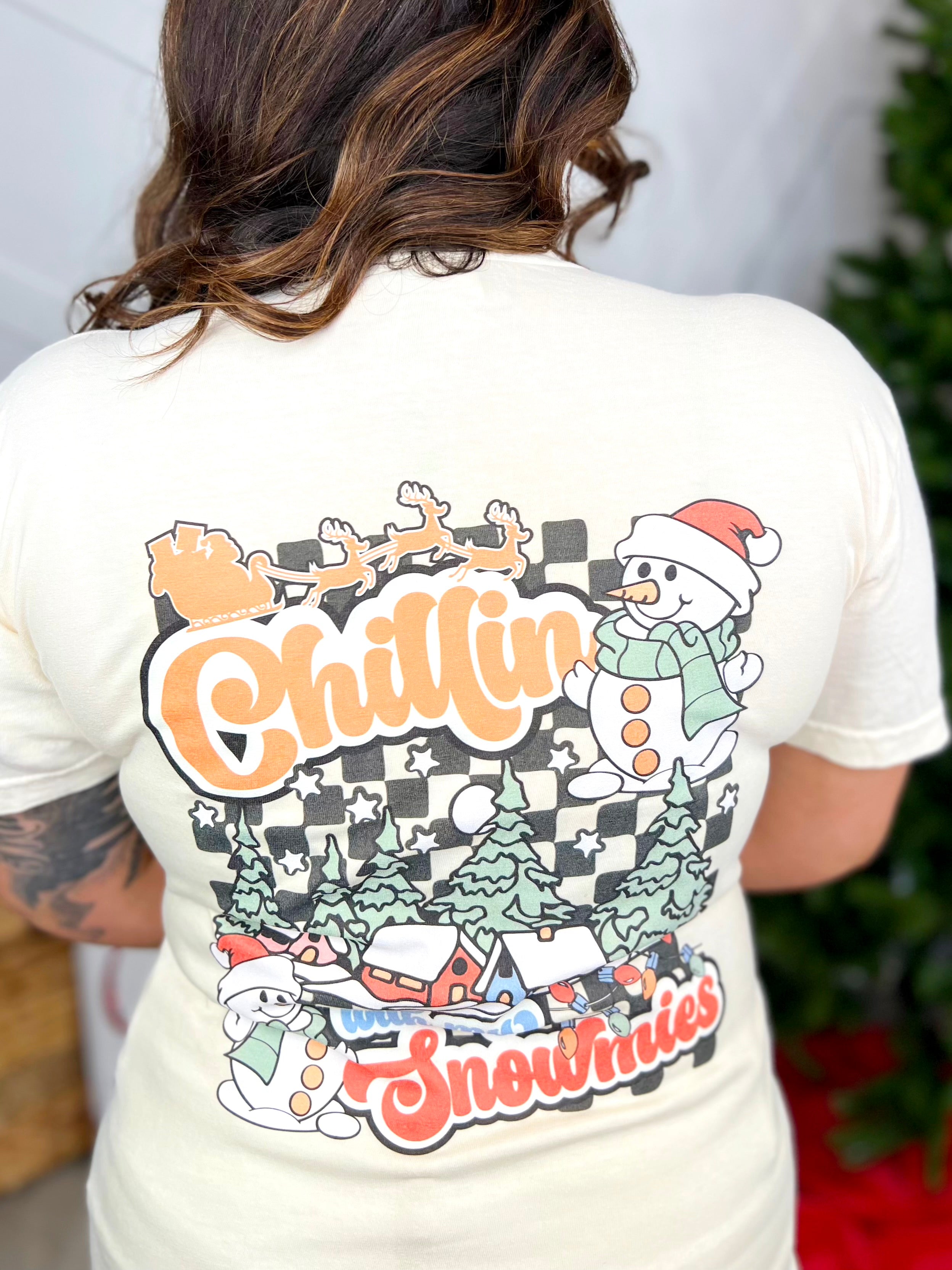 Chillin With My Snowmies Graphic Tee-130 Graphic Tees-Heathered Boho-Heathered Boho Boutique, Women's Fashion and Accessories in Palmetto, FL