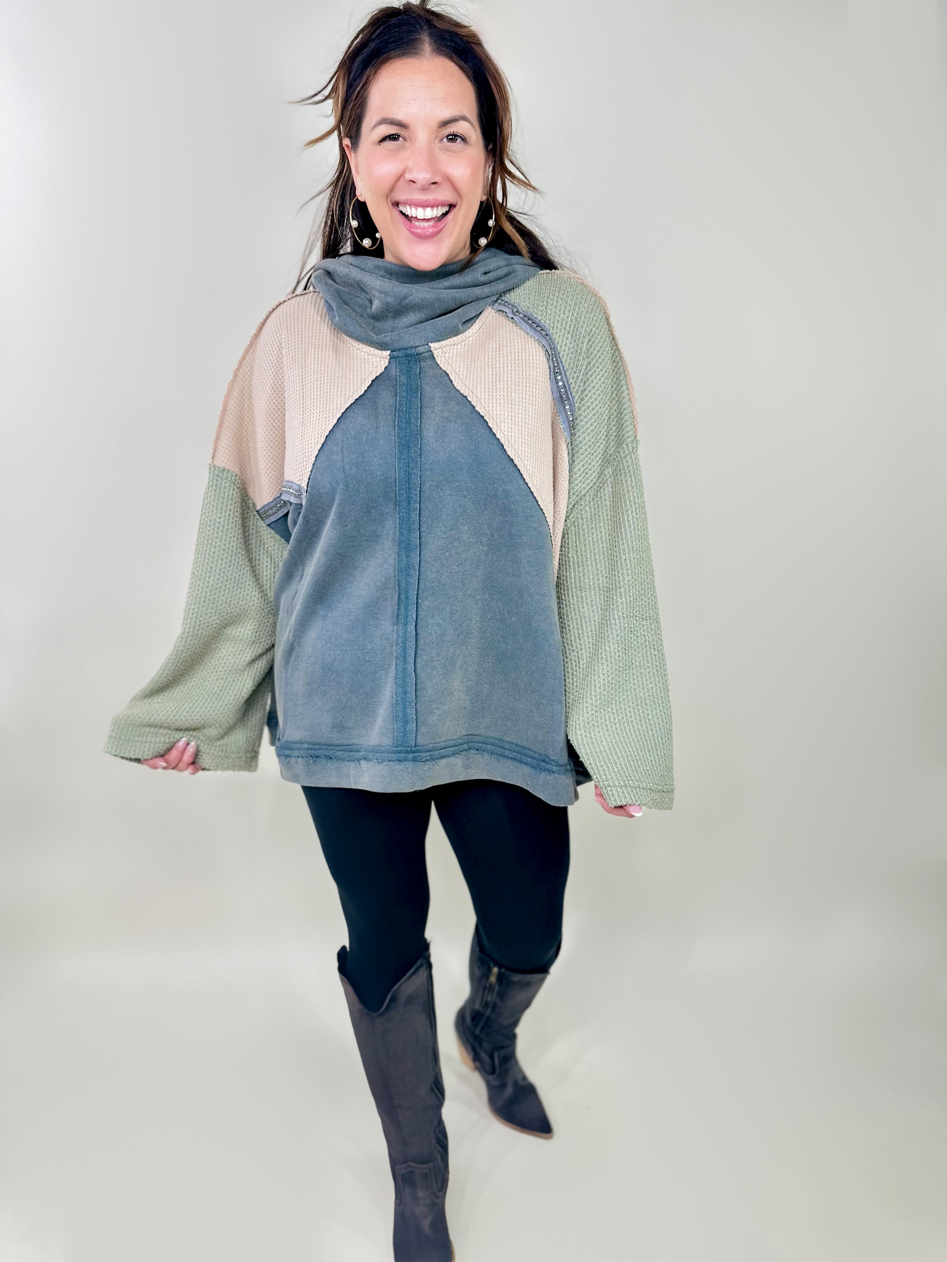 Hide Away Sweater-125 Sweater-Pol-Heathered Boho Boutique, Women's Fashion and Accessories in Palmetto, FL