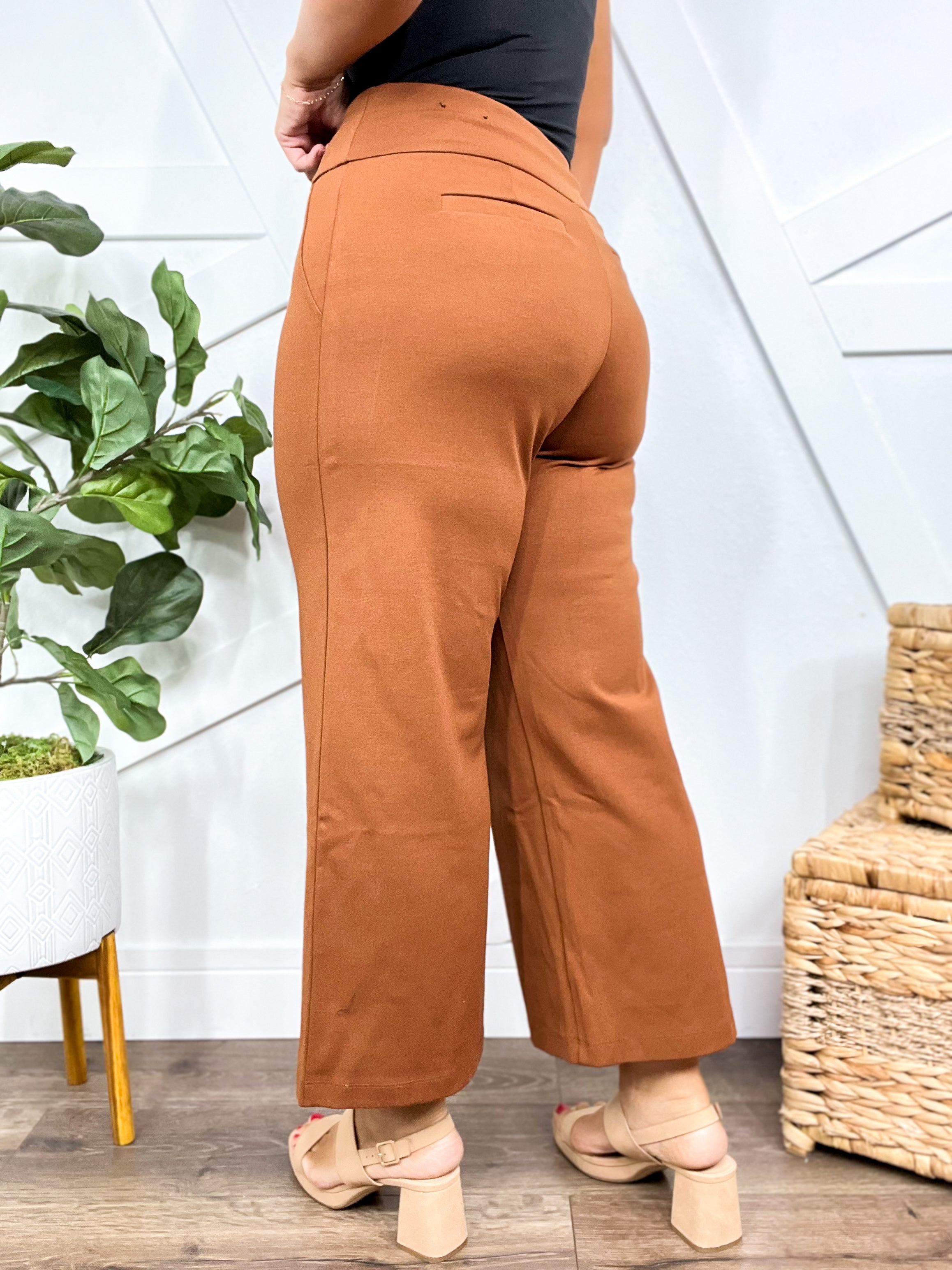 Office Day Trip Wide Leg Cropped Pants- Rust-150 PANTS-DEAR SCARLETT-Heathered Boho Boutique, Women's Fashion and Accessories in Palmetto, FL