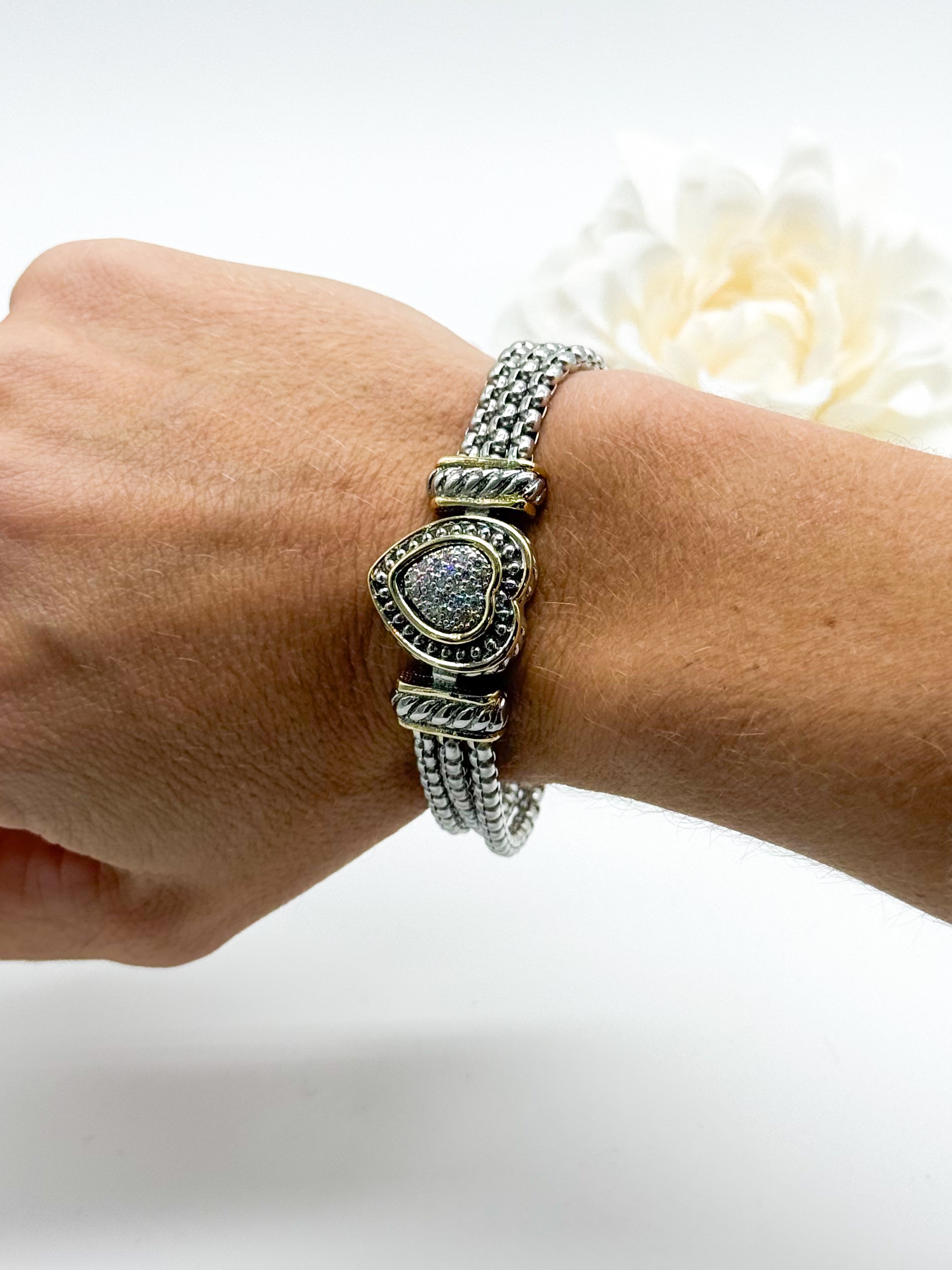 Pave Heart Bracelet-310 Jewelry-Millenx Accessories, LLC.-Heathered Boho Boutique, Women's Fashion and Accessories in Palmetto, FL