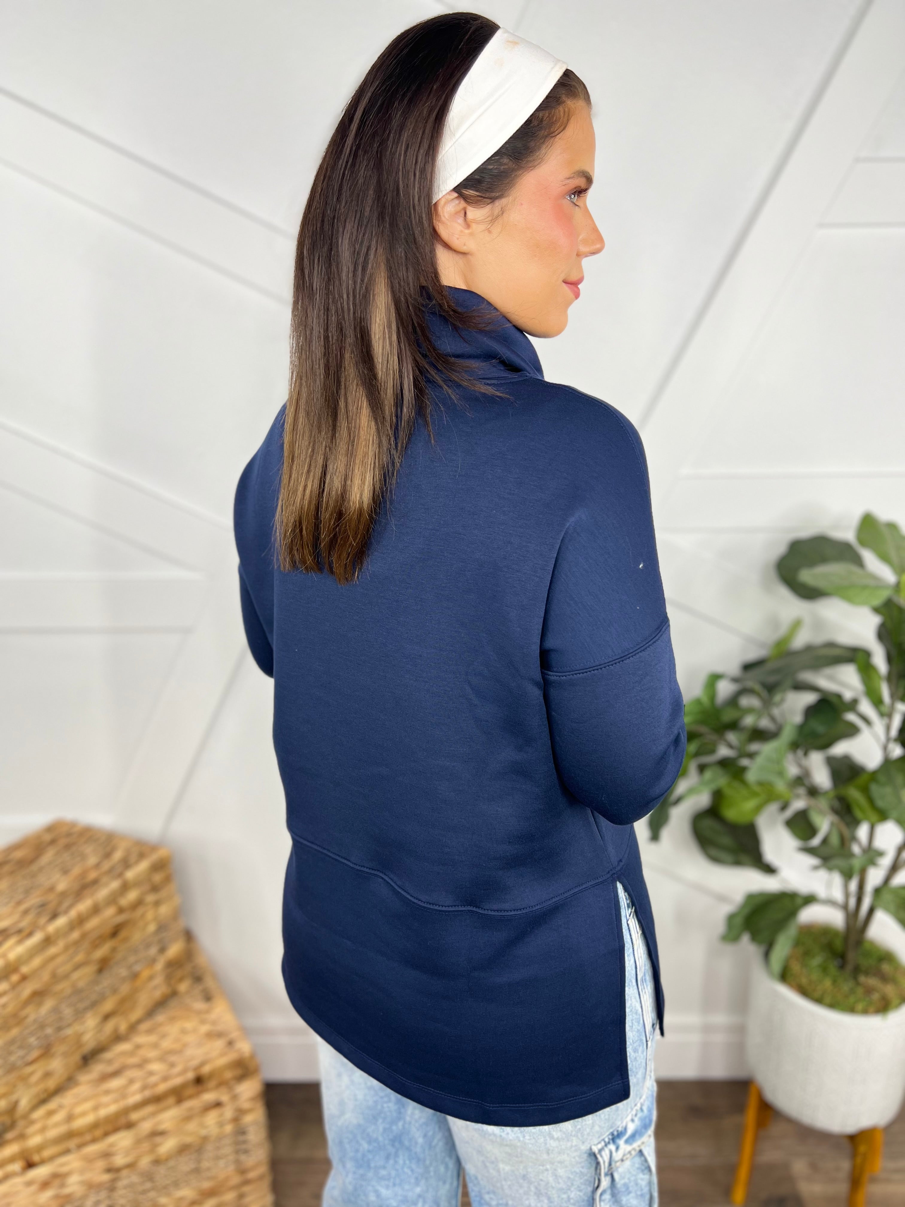 Vienna Cowl Neck Top - Navy-120 Long Sleeve Tops-DEAR SCARLETT-Heathered Boho Boutique, Women's Fashion and Accessories in Palmetto, FL