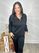 Hamptons Quarter Zip Pullover - Black-120 Long Sleeve Tops-DEAR SCARLETT-Heathered Boho Boutique, Women's Fashion and Accessories in Palmetto, FL