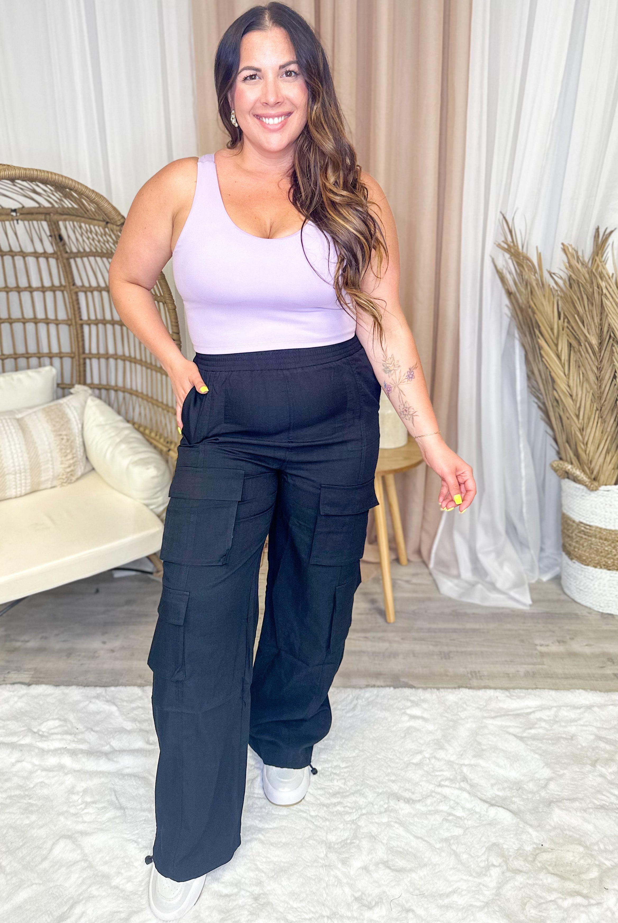 Back Again Cargo Pants-150 PANTS-White Birch-Heathered Boho Boutique, Women's Fashion and Accessories in Palmetto, FL