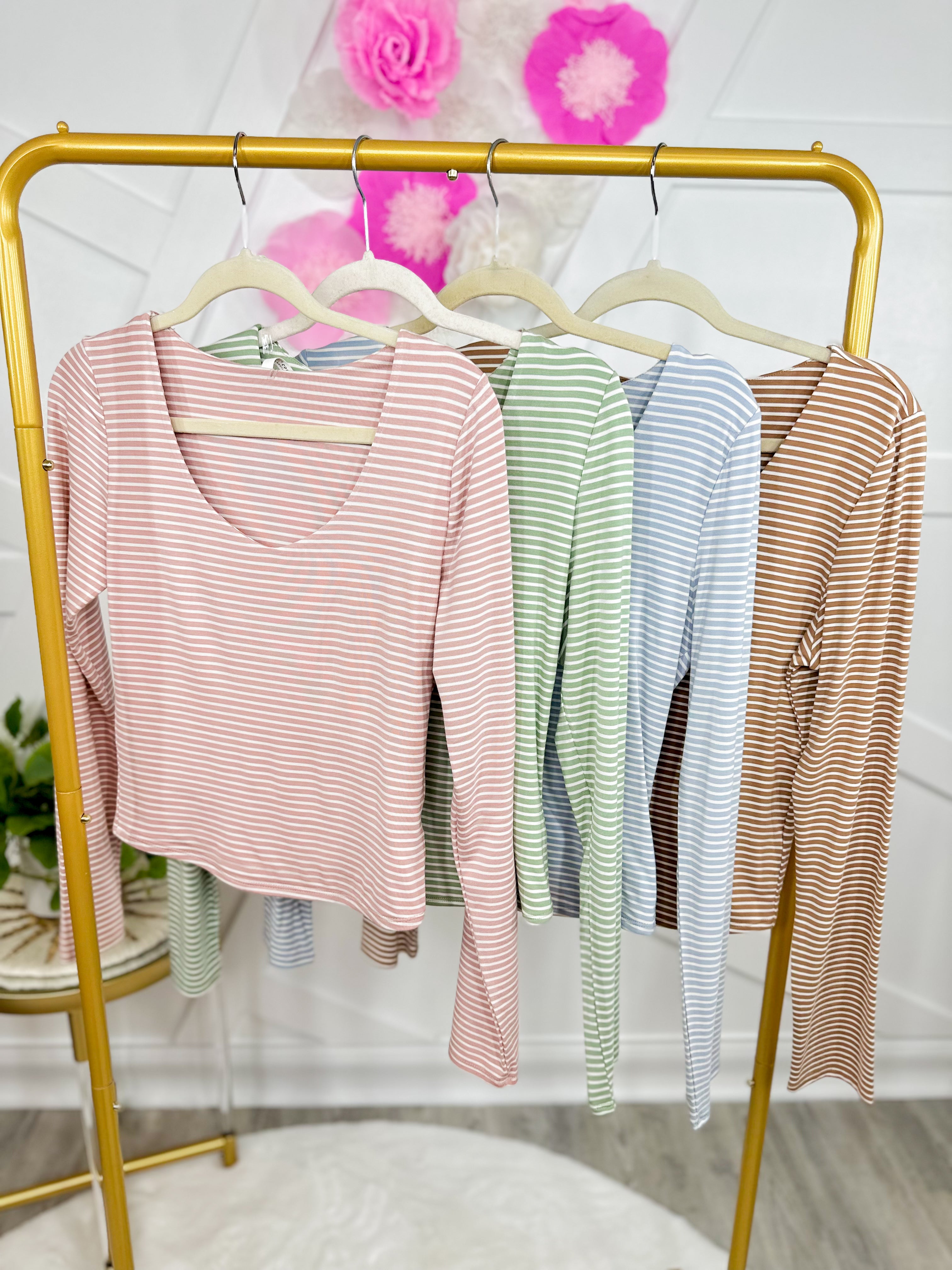 Stripes Vibe Long Sleeve Top-120 Long Sleeve Tops-Be Cool-Heathered Boho Boutique, Women's Fashion and Accessories in Palmetto, FL