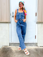 City Stroll Denim Jumpsuit-230 DRESSES/JUMPSUITS/ROMPERS-POLAGRAM-Heathered Boho Boutique, Women's Fashion and Accessories in Palmetto, FL