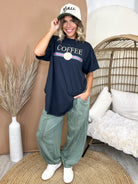 Designer Coffee Side Slit Tee-130 GRAPHIC TEE-Pebby Forevee-Heathered Boho Boutique, Women's Fashion and Accessories in Palmetto, FL