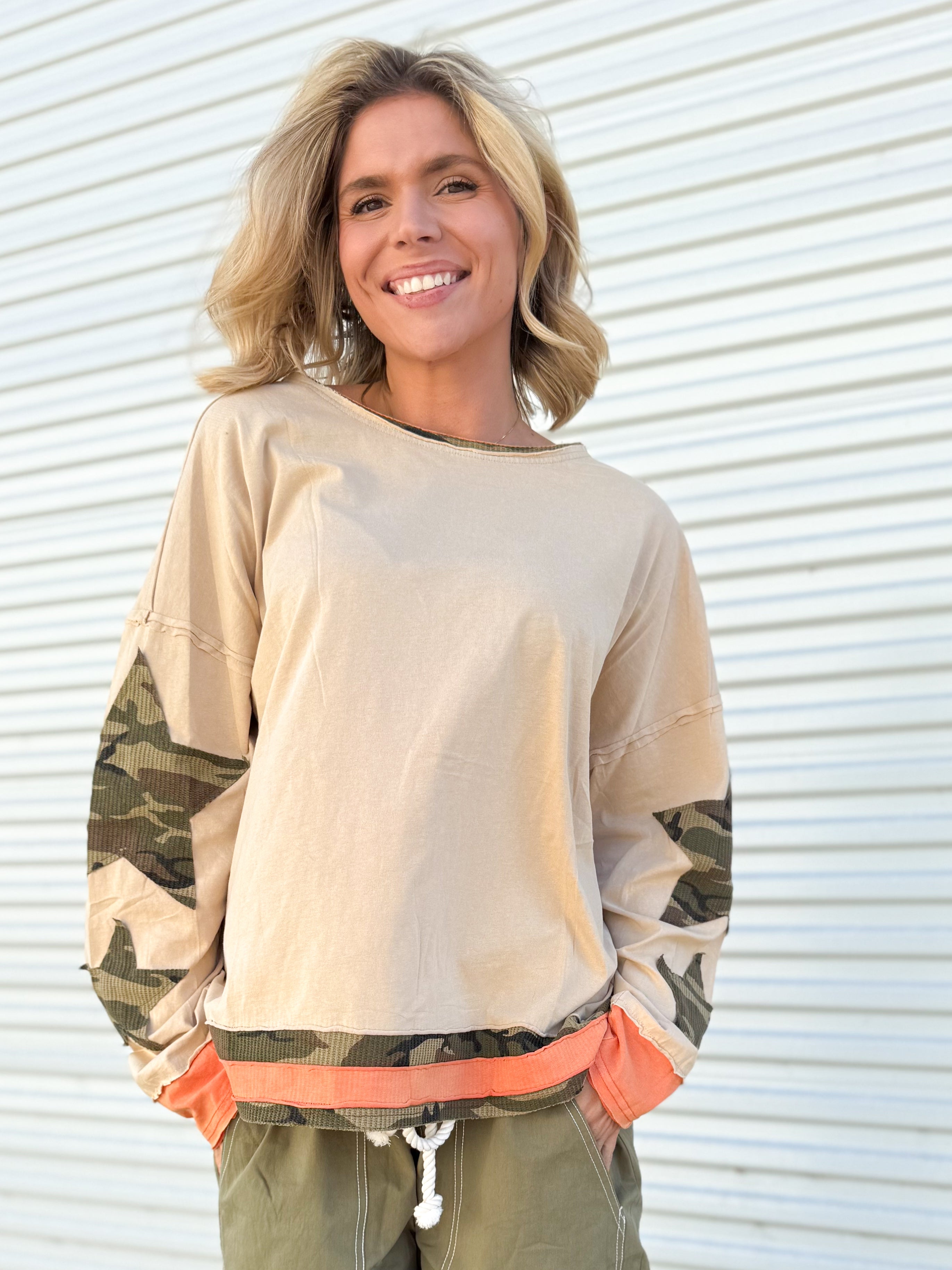 Camo Companion Top-120 LONG SLEEVE TOPS-ODDI-Heathered Boho Boutique, Women's Fashion and Accessories in Palmetto, FL