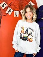 Halloween Gnome Graphic Sweatshirt-130 Graphic Tees-Heathered Boho-Heathered Boho Boutique, Women's Fashion and Accessories in Palmetto, FL