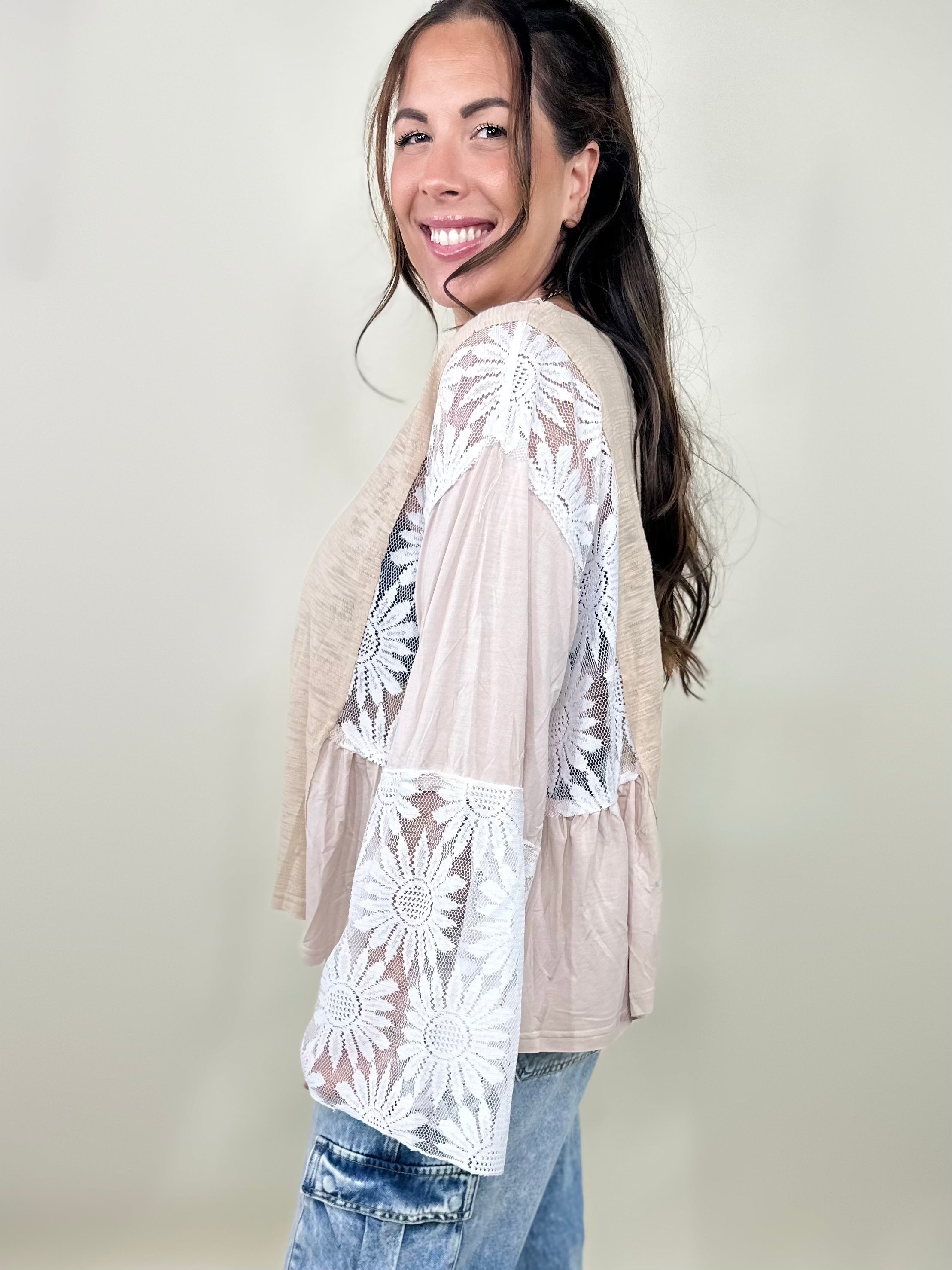 Lace Charm Top-120 Long Sleeve Tops-Pol-Heathered Boho Boutique, Women's Fashion and Accessories in Palmetto, FL