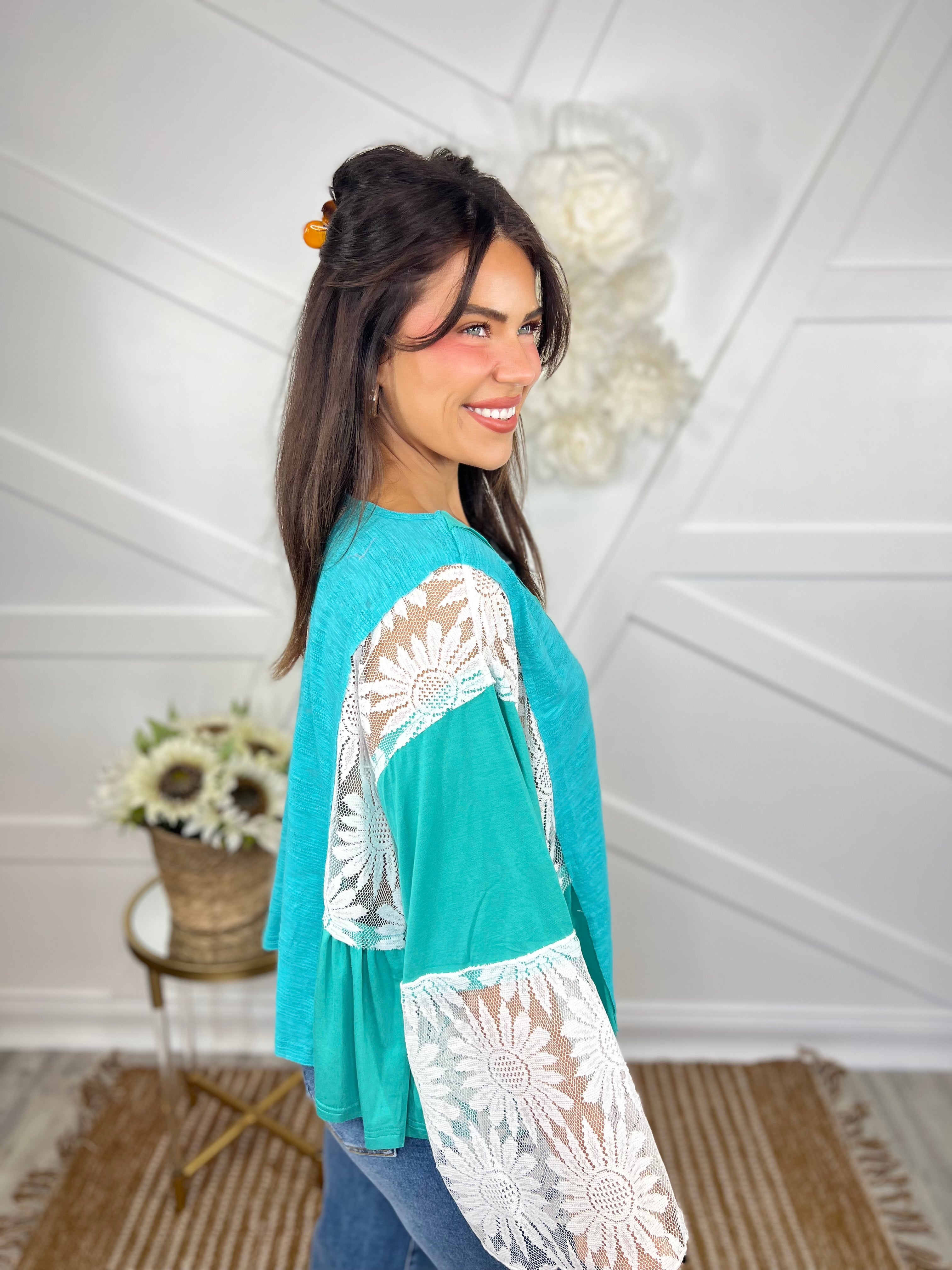 RESTOCK : Lace Charm Top-120 Long Sleeve Tops-Pol-Heathered Boho Boutique, Women's Fashion and Accessories in Palmetto, FL