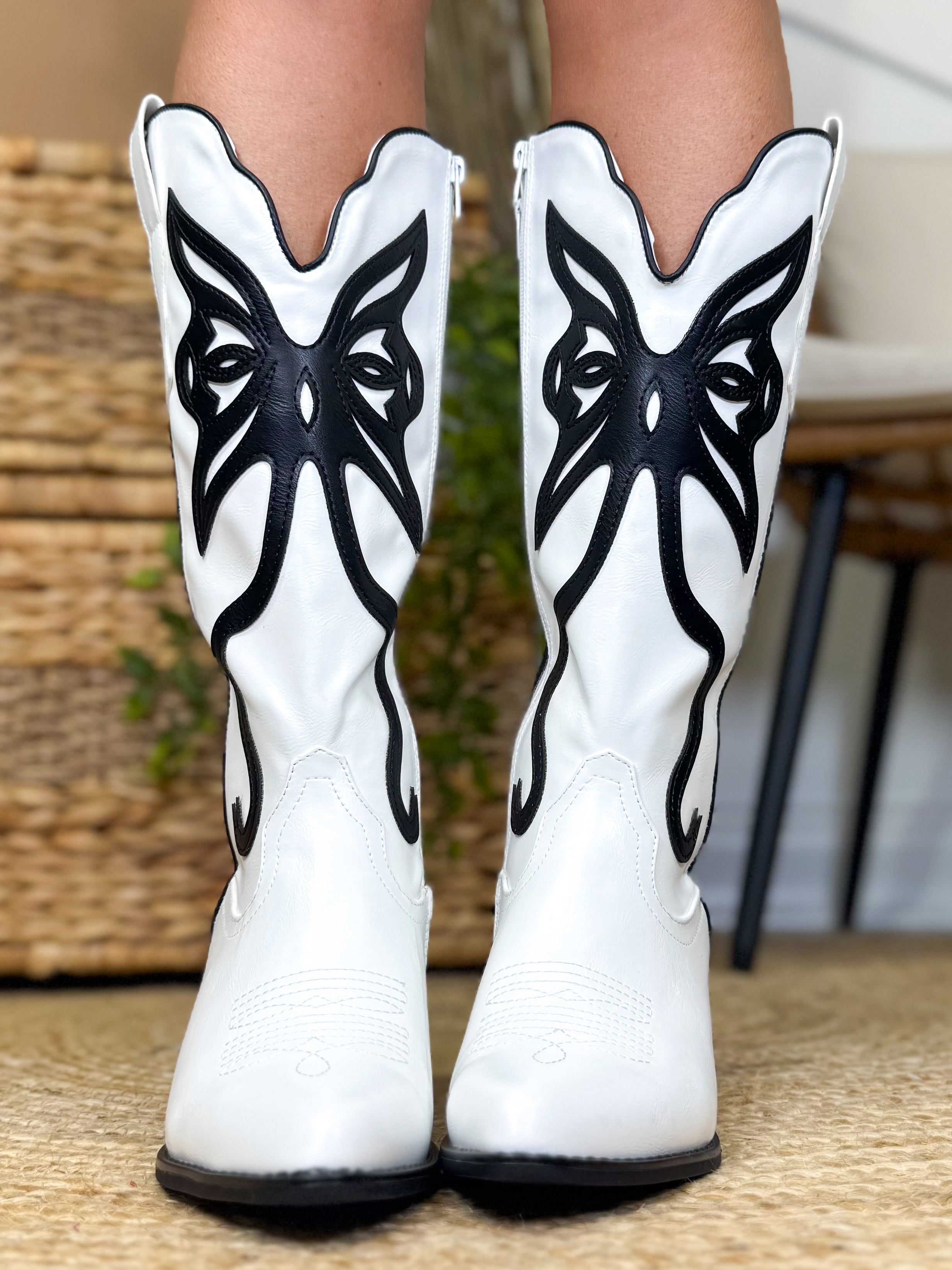 In Your Sights Boots - Black & White-350 SHOES-OLEM SHOE-Heathered Boho Boutique, Women's Fashion and Accessories in Palmetto, FL