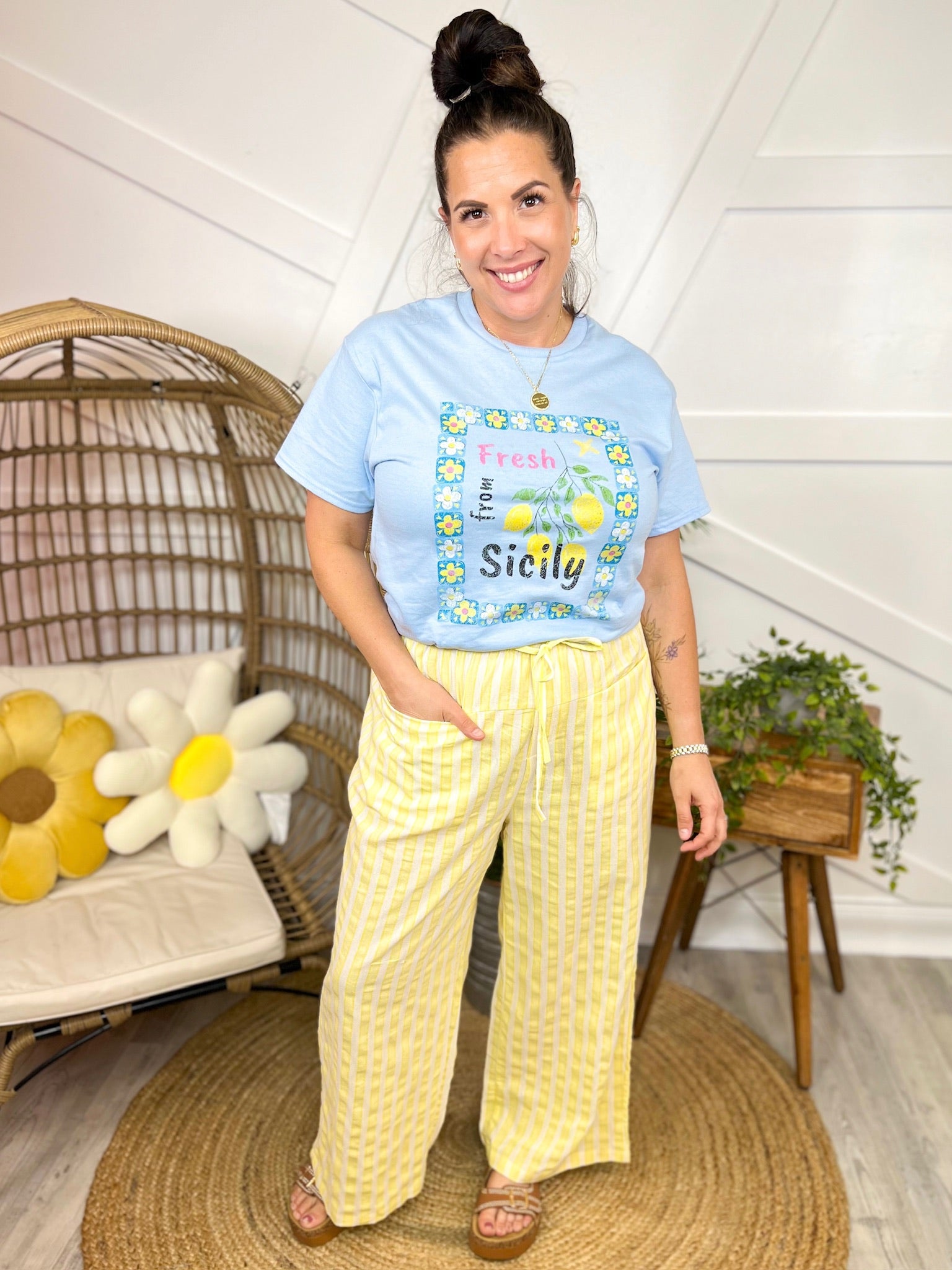 Fresh From Sicily Lemon Tee-110 SHORT SLEEVE TOP-GEEGEE-Heathered Boho Boutique, Women's Fashion and Accessories in Palmetto, FL
