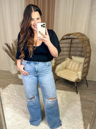 Lapis Lazuli Wide Leg Jeans-190 Jeans-Mica Denim-Heathered Boho Boutique, Women's Fashion and Accessories in Palmetto, FL