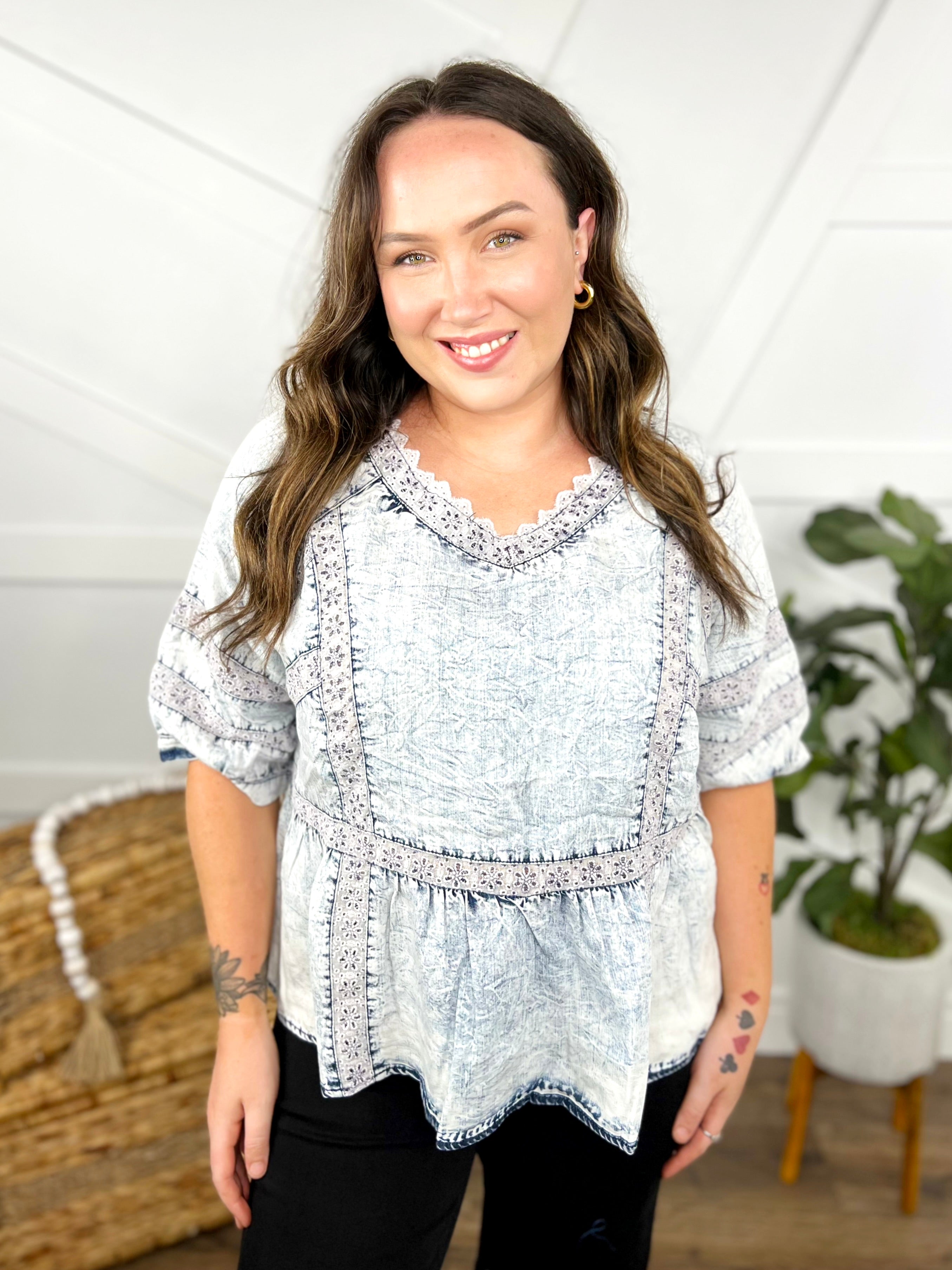 Fanciful Top-110 Short Sleeve Top-BlueVelvet-Heathered Boho Boutique, Women's Fashion and Accessories in Palmetto, FL
