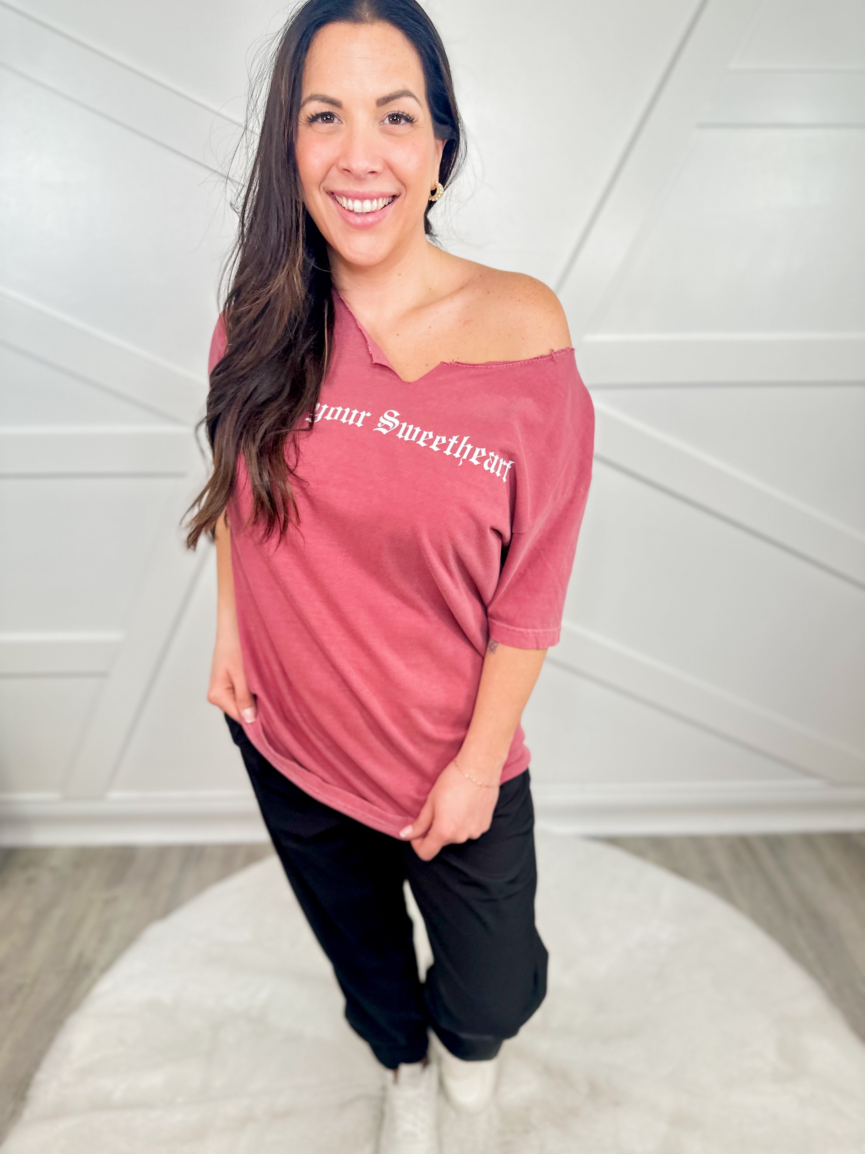 Not Your Sweetheart Custom Cut Neckline Graphic Tee-130 Graphic Tees-Heathered Boho-Heathered Boho Boutique, Women's Fashion and Accessories in Palmetto, FL