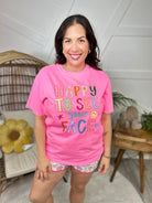 Happy To See Your Face Graphic Tee-Neon Pink-130 Graphic Tees-Heathered Boho-Heathered Boho Boutique, Women's Fashion and Accessories in Palmetto, FL