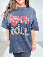 Rock and Roll Graphic Tee-130 Graphic Tees-Cris Cris-Heathered Boho Boutique, Women's Fashion and Accessories in Palmetto, FL