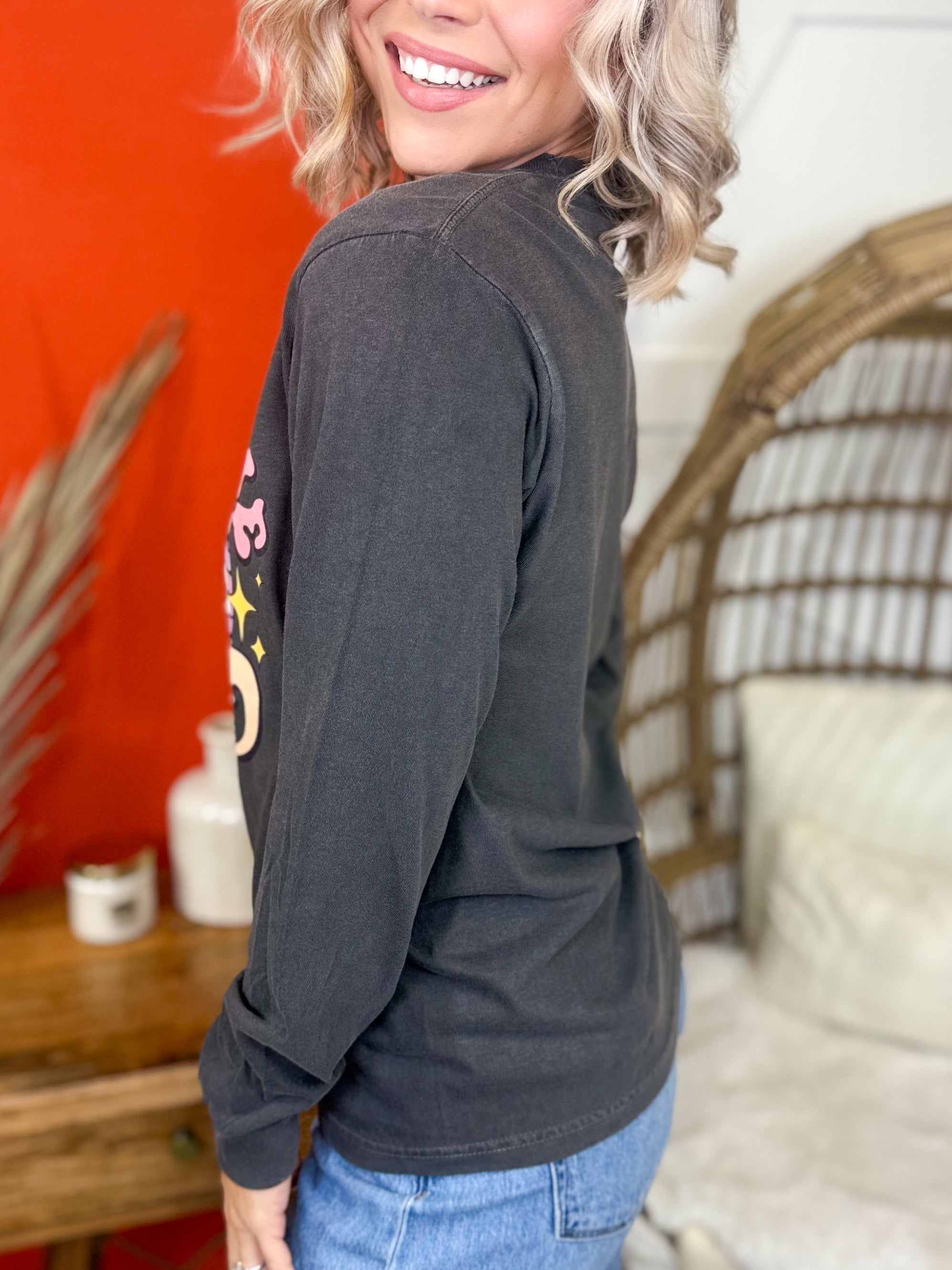 Wake Me When The Ball Drops Graphic Long Sleeve-130 Graphic Tees-Heathered Boho-Heathered Boho Boutique, Women's Fashion and Accessories in Palmetto, FL