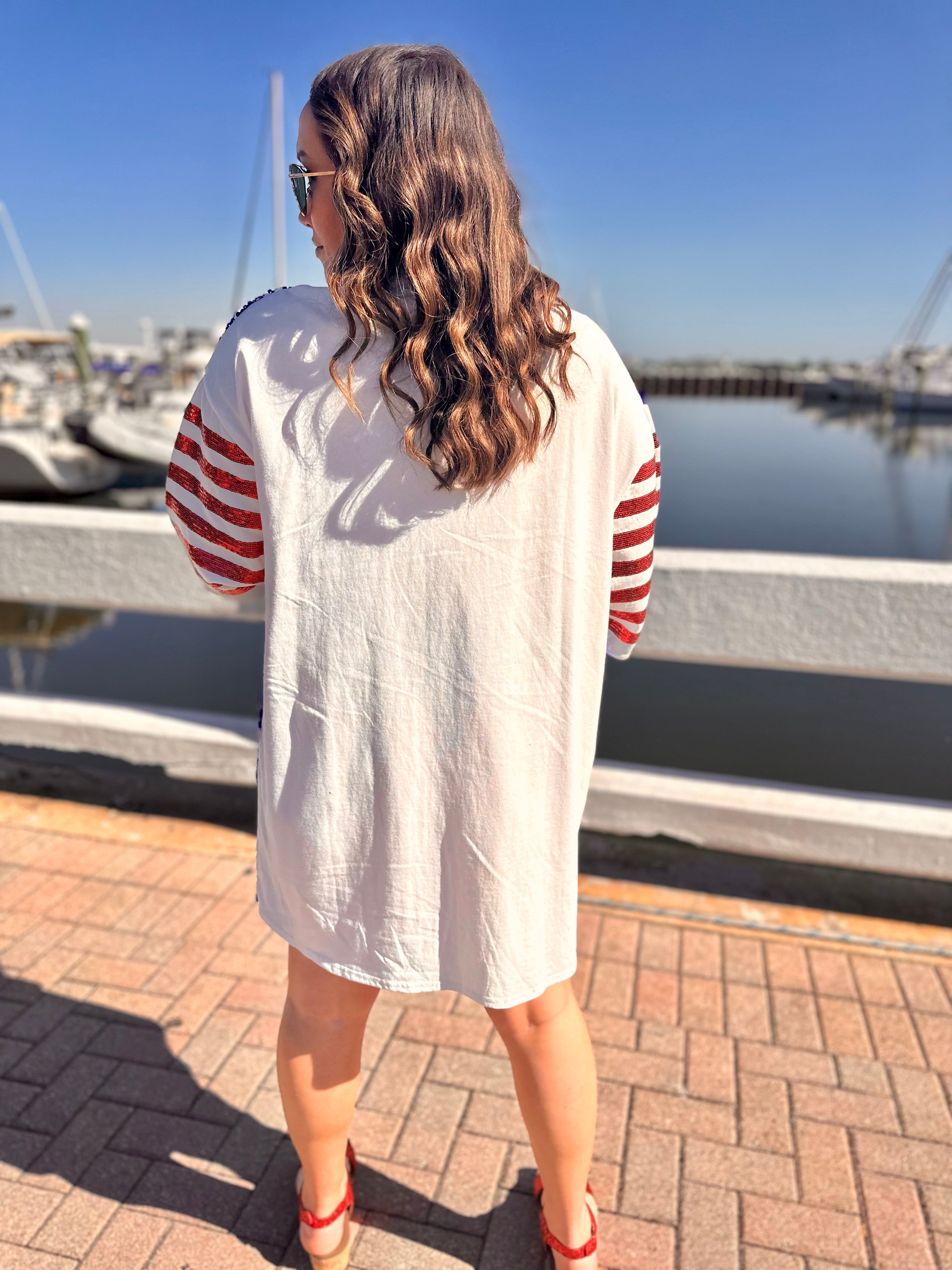 American Flag T-Shirt Dress-230 Dresses/Jumpsuits/Rompers-Fantastic Fawn-Heathered Boho Boutique, Women's Fashion and Accessories in Palmetto, FL