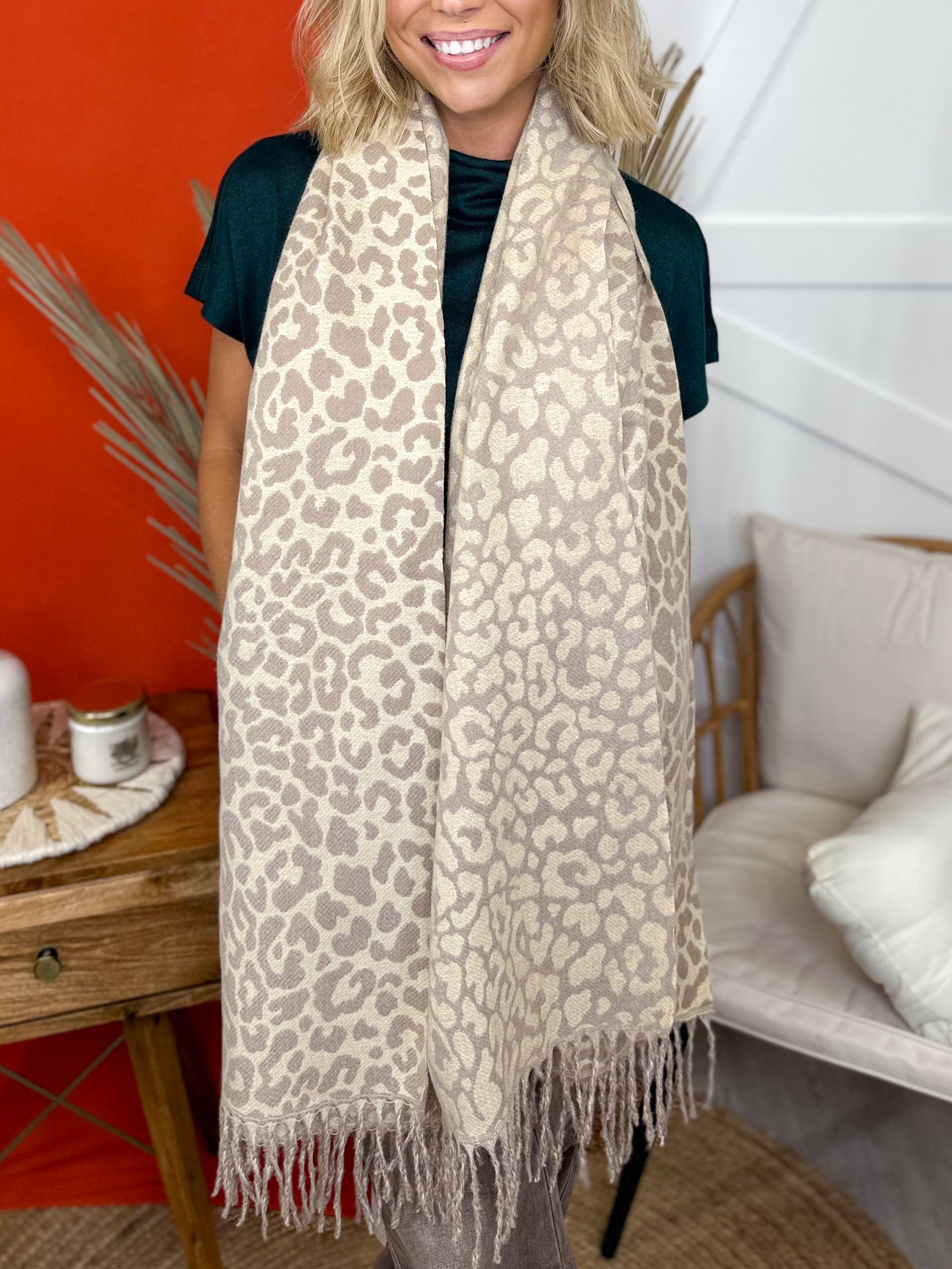 Leopard Print Blanket Scarf-340 Other Accessories-KW fashion-Heathered Boho Boutique, Women's Fashion and Accessories in Palmetto, FL