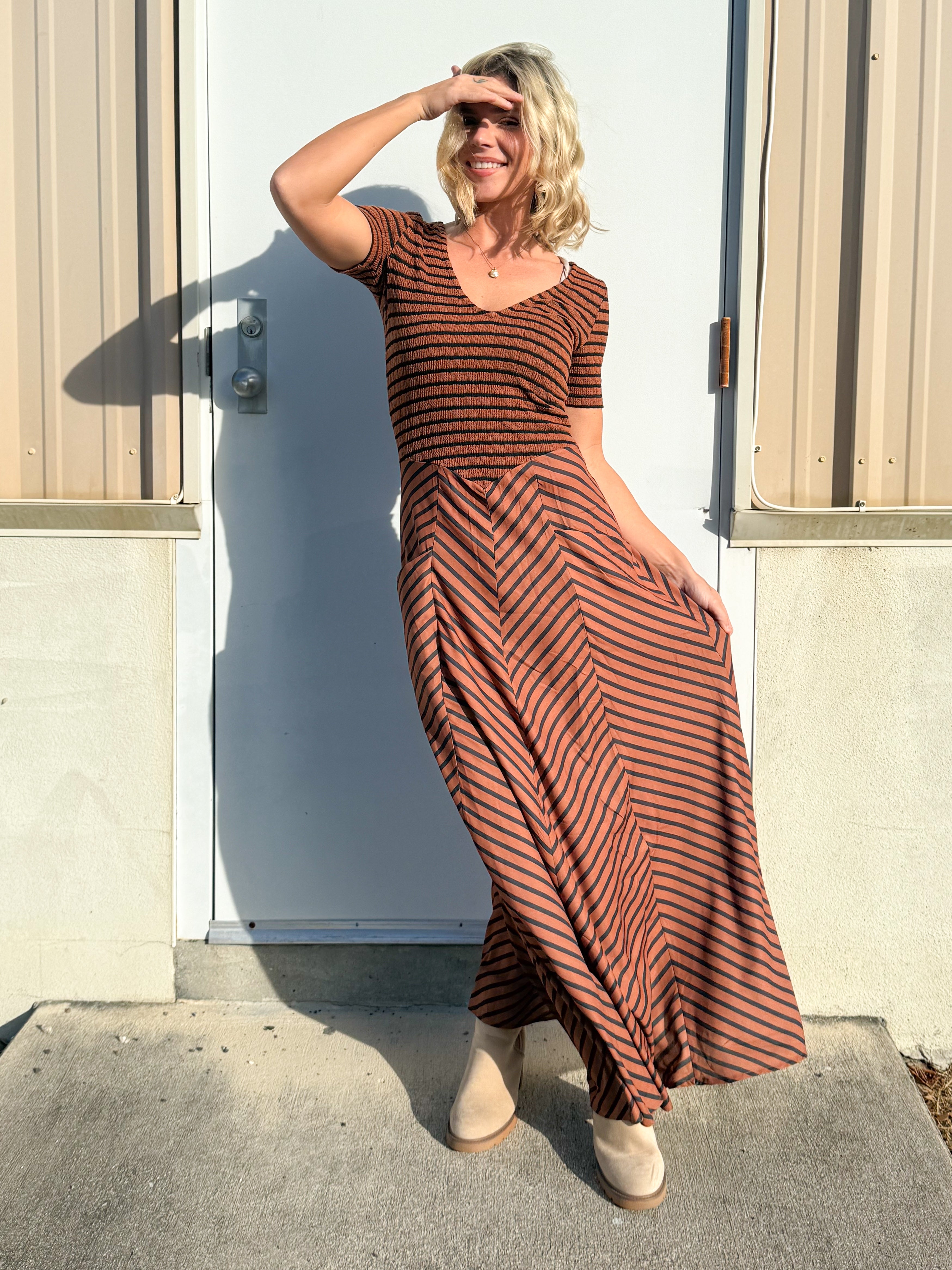 Calista Stripe Dress-230 DRESSES/JUMPSUITS/ROMPERS-Blakeley-Heathered Boho Boutique, Women's Fashion and Accessories in Palmetto, FL