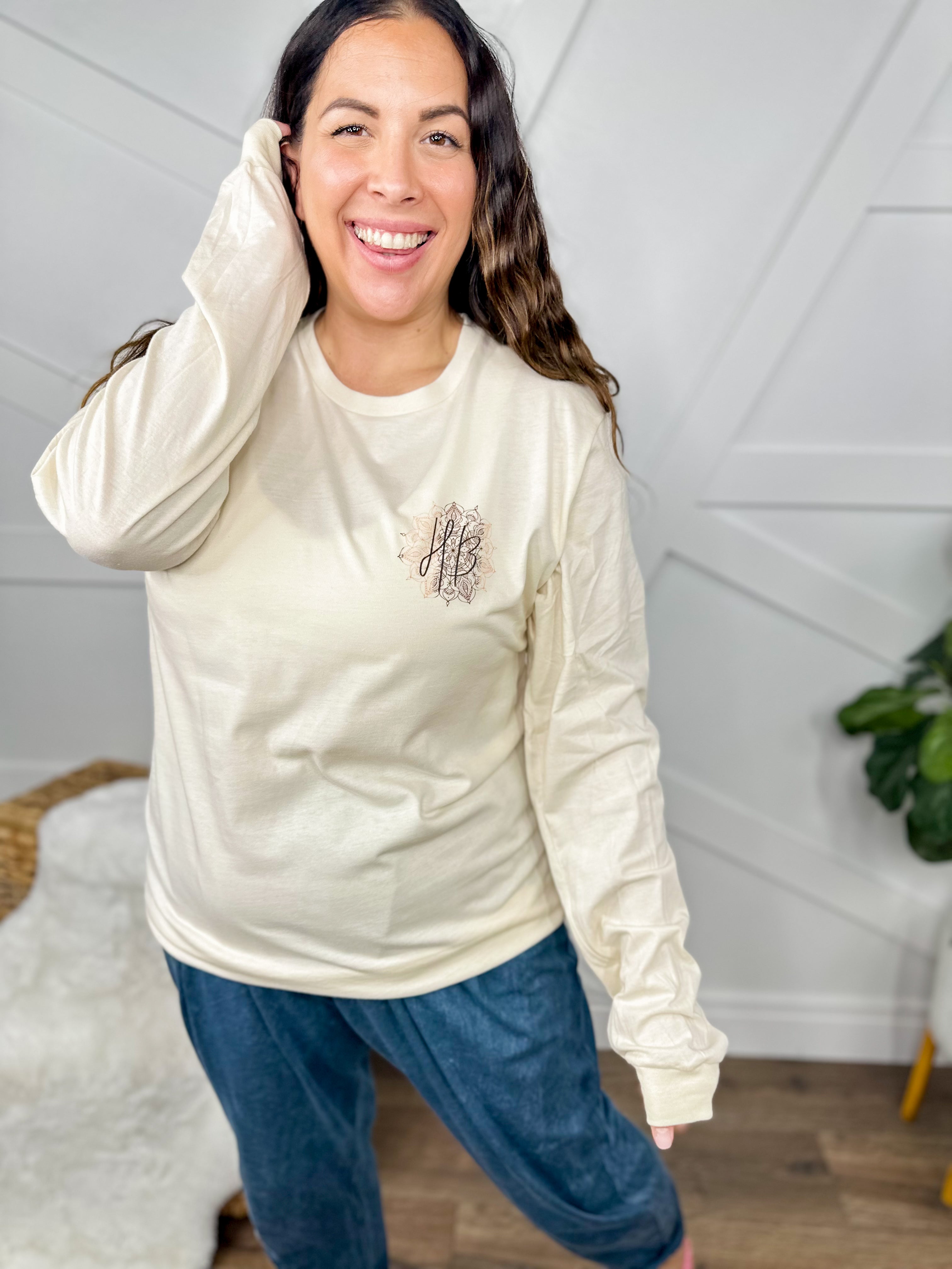 Custom Heathered Boho Graphic Long Sleeve-120 Long Sleeve Tops-Heathered Boho-Heathered Boho Boutique, Women's Fashion and Accessories in Palmetto, FL